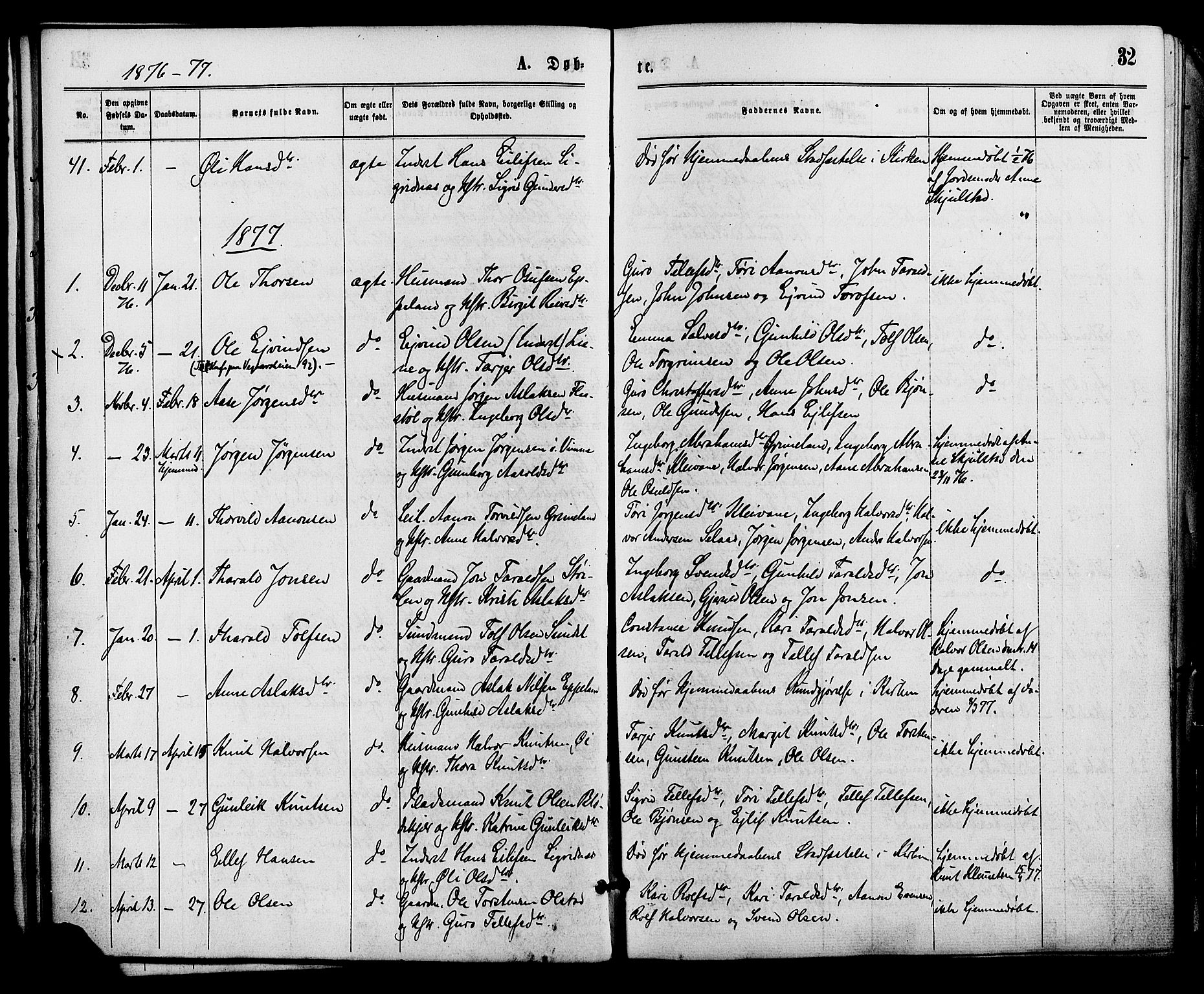 Åmli sokneprestkontor, AV/SAK-1111-0050/F/Fa/Fac/L0009: Parish register (official) no. A 9 /1, 1869-1884, p. 32