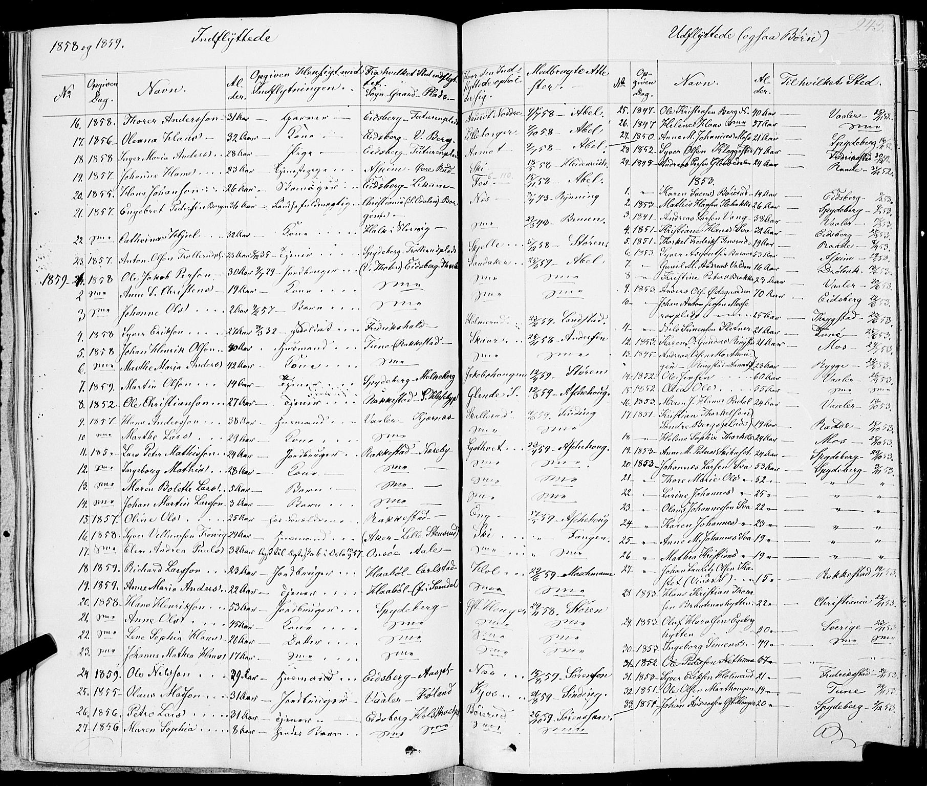 Skiptvet prestekontor Kirkebøker, SAO/A-20009/F/Fa/L0006: Parish register (official) no. 6, 1839-1860, p. 243