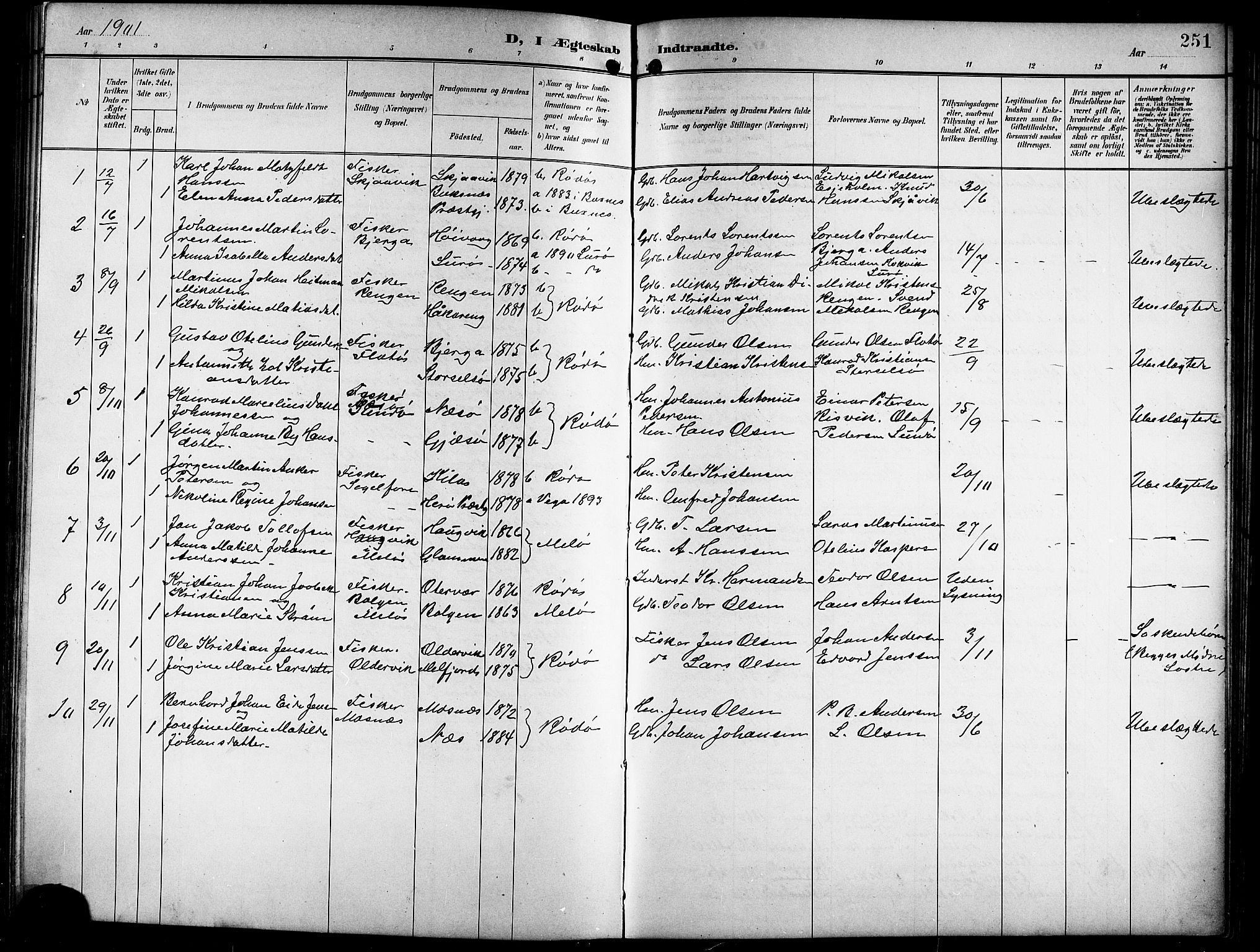Ministerialprotokoller, klokkerbøker og fødselsregistre - Nordland, SAT/A-1459/841/L0621: Parish register (copy) no. 841C05, 1897-1923, p. 251