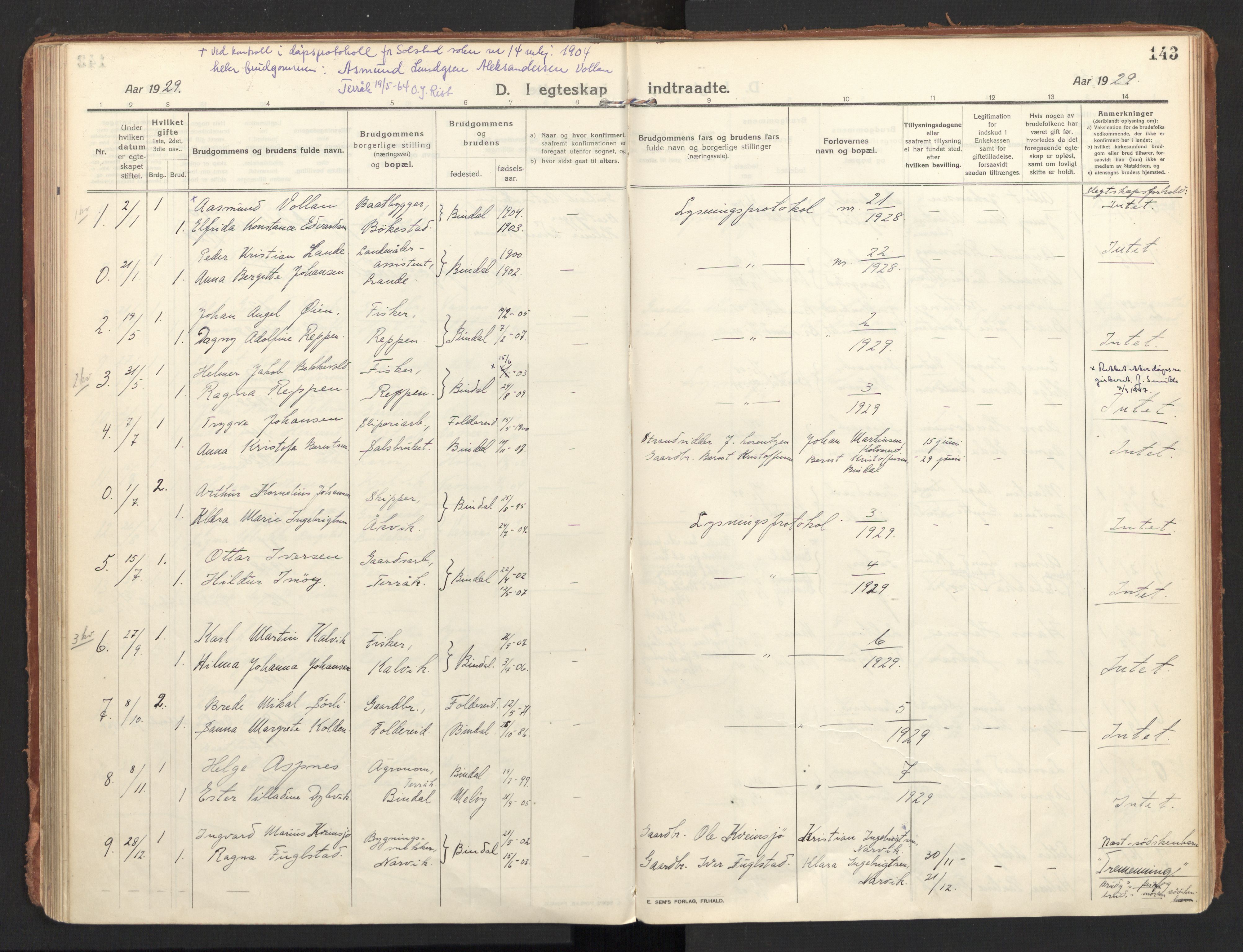 Ministerialprotokoller, klokkerbøker og fødselsregistre - Nordland, SAT/A-1459/810/L0156: Parish register (official) no. 810A15, 1915-1930, p. 143