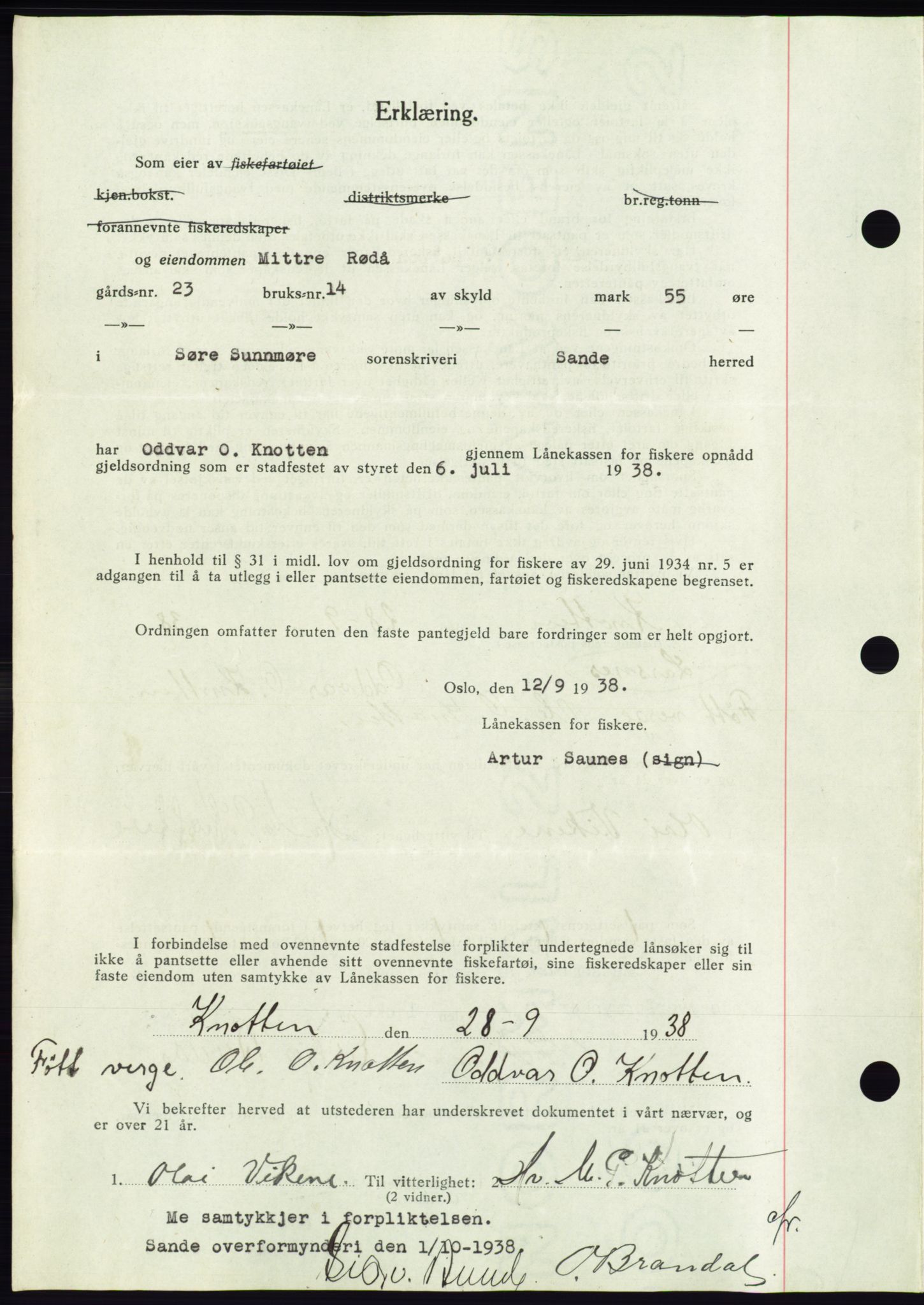 Søre Sunnmøre sorenskriveri, AV/SAT-A-4122/1/2/2C/L0066: Mortgage book no. 60, 1938-1938, Diary no: : 1688/1938