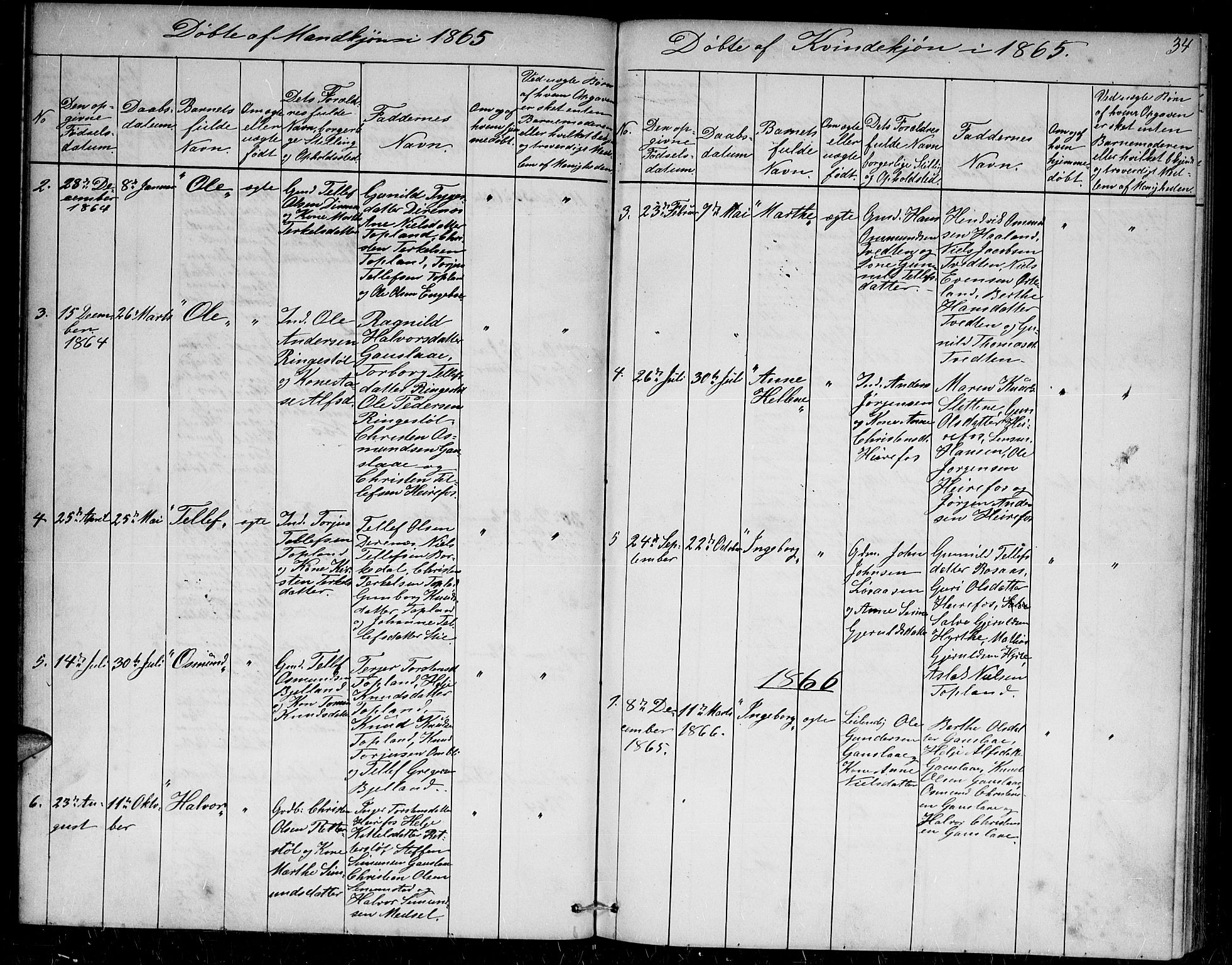 Herefoss sokneprestkontor, SAK/1111-0019/F/Fb/Fba/L0001: Parish register (copy) no. B 1, 1851-1868, p. 34