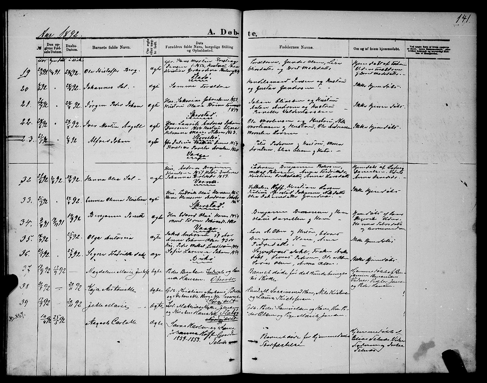Ministerialprotokoller, klokkerbøker og fødselsregistre - Nordland, AV/SAT-A-1459/841/L0620: Parish register (copy) no. 841C04, 1877-1896, p. 141