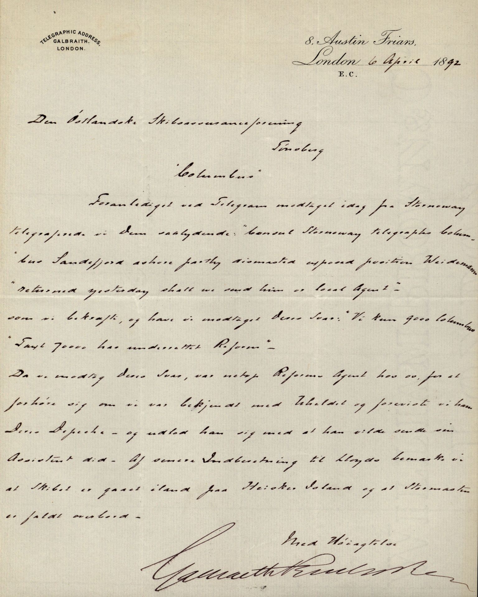 Pa 63 - Østlandske skibsassuranceforening, VEMU/A-1079/G/Ga/L0029/0002: Havaridokumenter / Johanne, Ocean, Capella, Columbus, Castro, 1892, p. 36