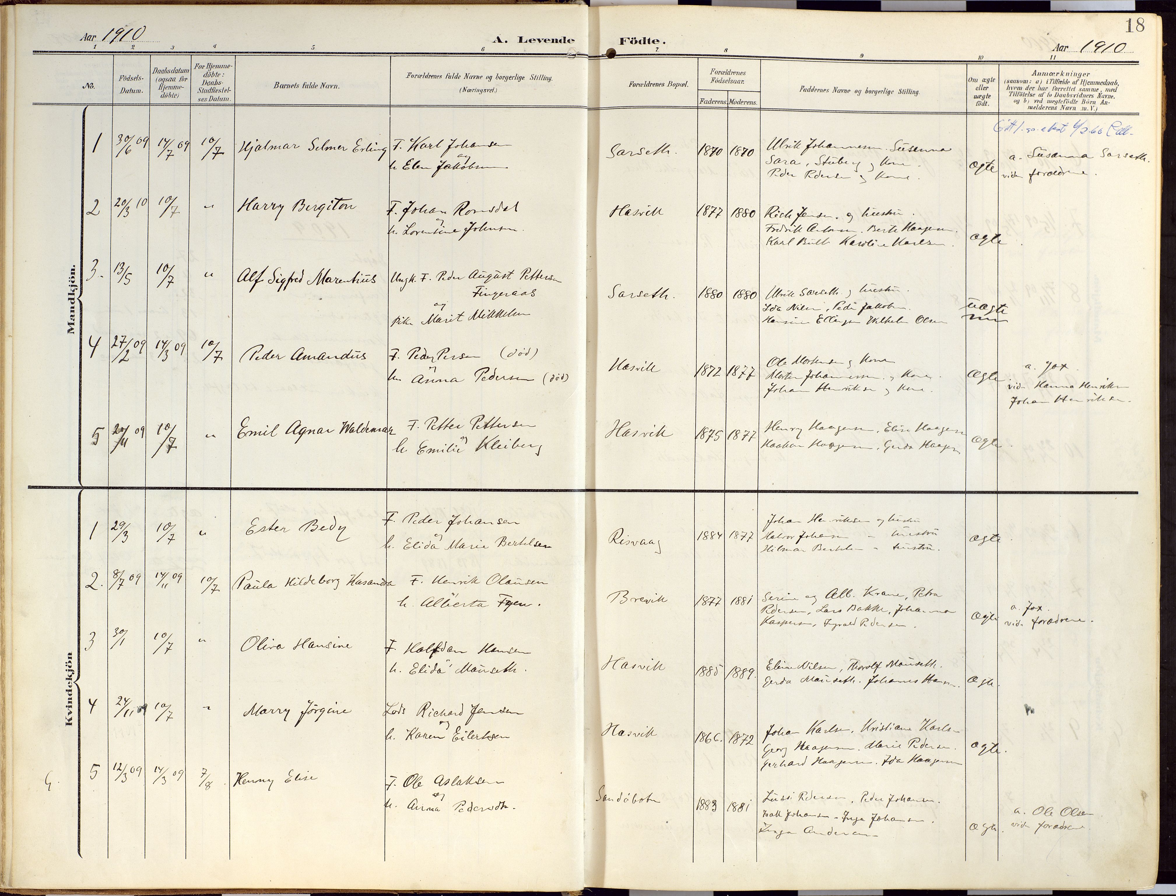 Loppa sokneprestkontor, AV/SATØ-S-1339/H/Ha/L0010kirke: Parish register (official) no. 10, 1907-1922, p. 18