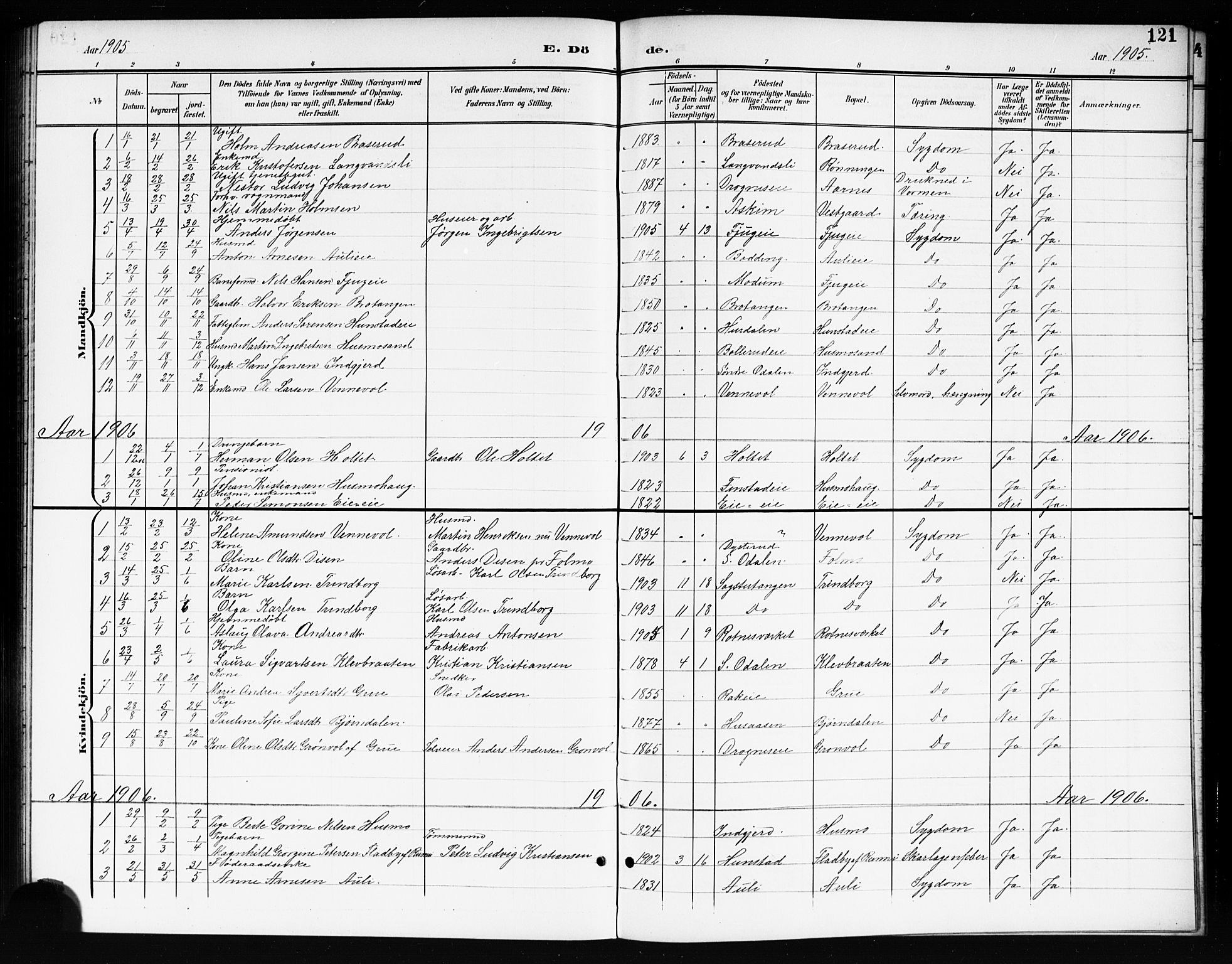 Nes prestekontor Kirkebøker, AV/SAO-A-10410/G/Gc/L0001: Parish register (copy) no. III 1, 1901-1917, p. 121