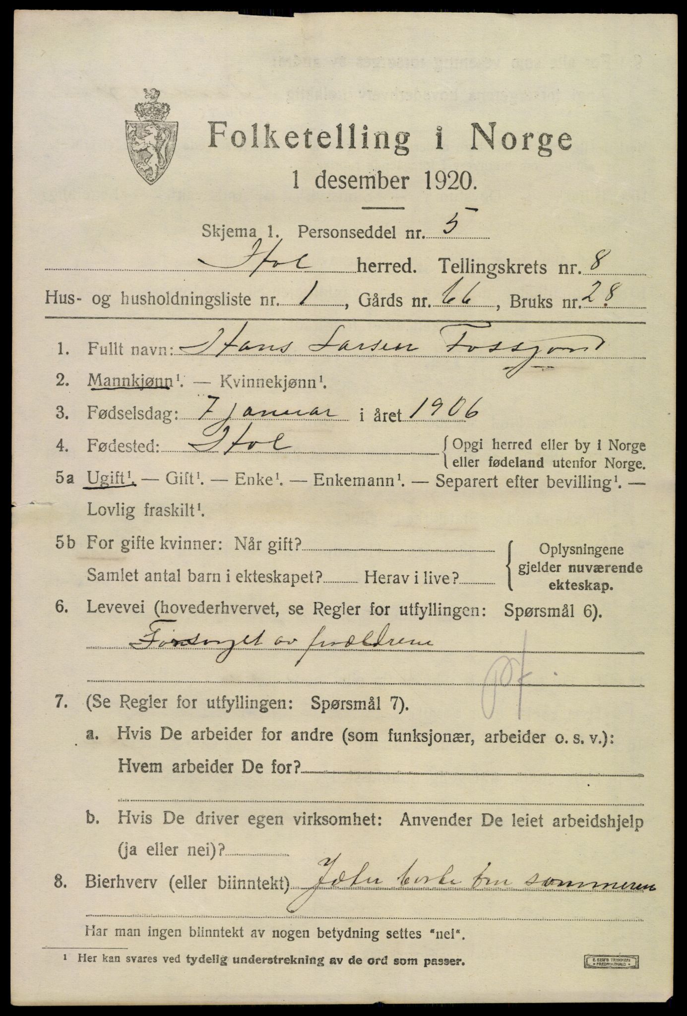 SAKO, 1920 census for Hol (Buskerud), 1920, p. 4091