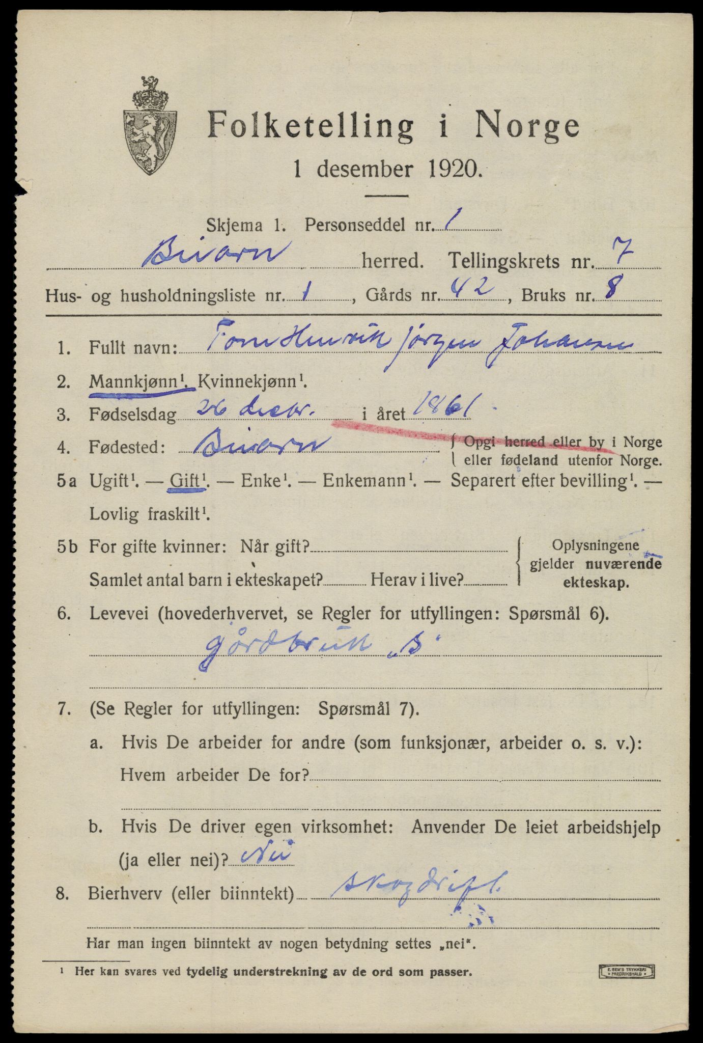 SAT, 1920 census for Beiarn, 1920, p. 3522