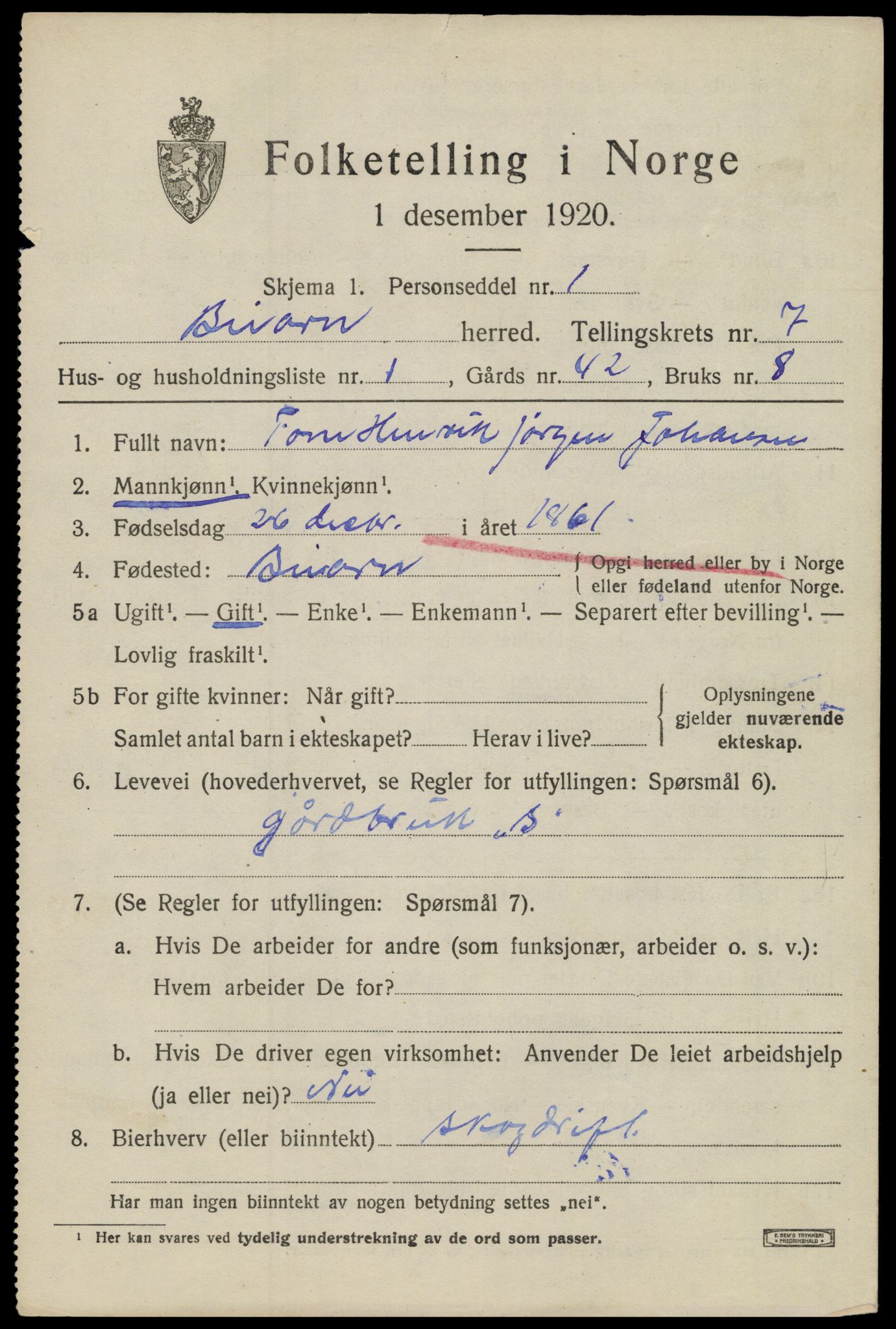 SAT, 1920 census for Beiarn, 1920, p. 3522