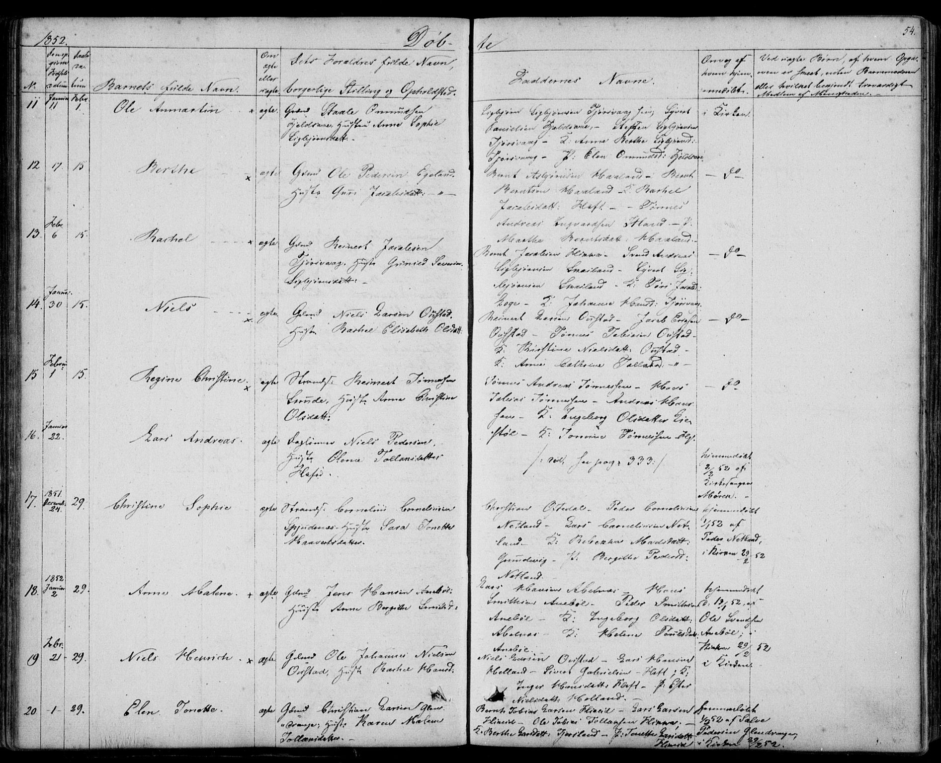 Flekkefjord sokneprestkontor, SAK/1111-0012/F/Fb/Fbc/L0005: Parish register (copy) no. B 5, 1846-1866, p. 54