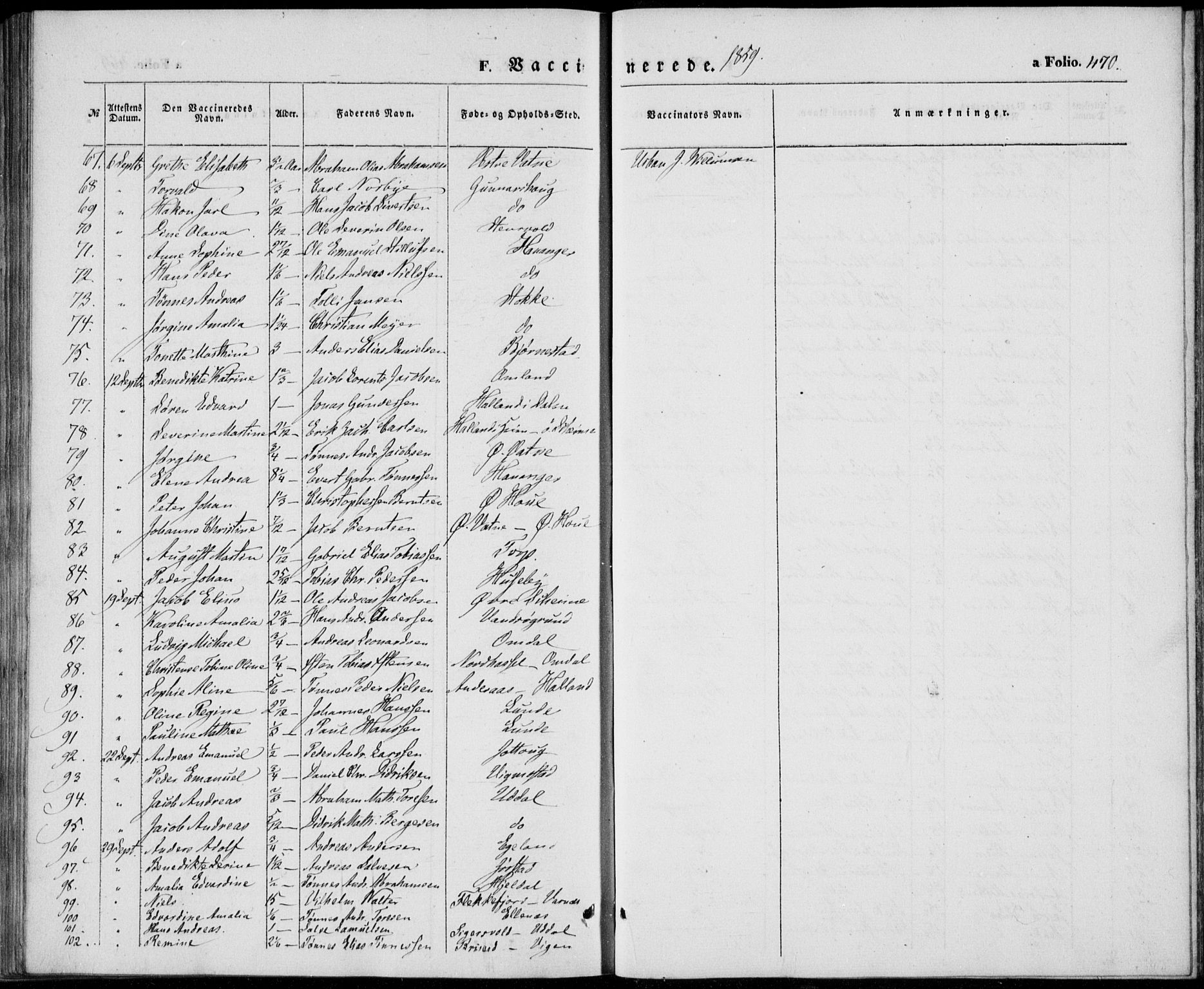 Lista sokneprestkontor, AV/SAK-1111-0027/F/Fb/L0002: Parish register (copy) no. B 2, 1847-1862, p. 470