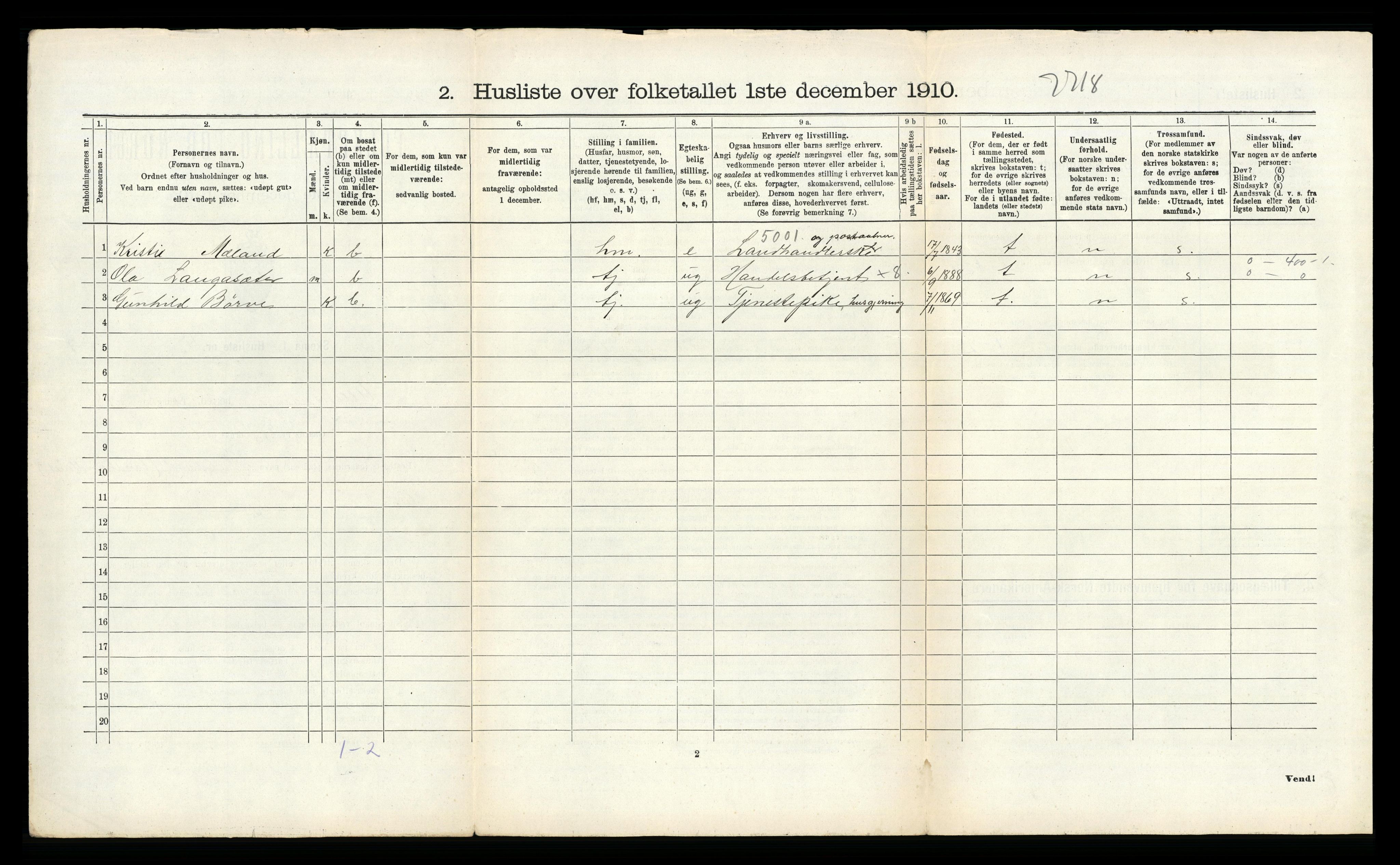 RA, 1910 census for Ullensvang, 1910, p. 2284