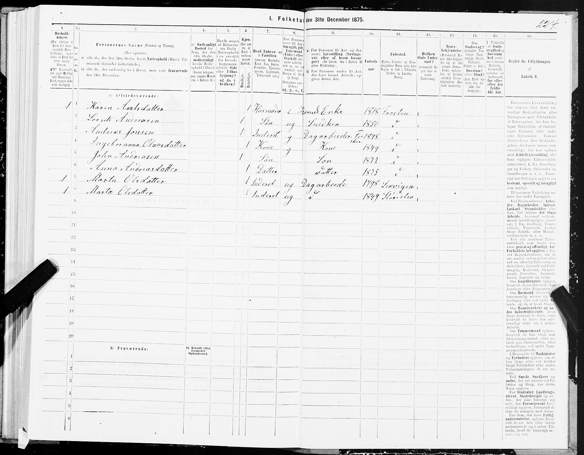 SAT, 1875 census for 1717P Frosta, 1875, p. 1224