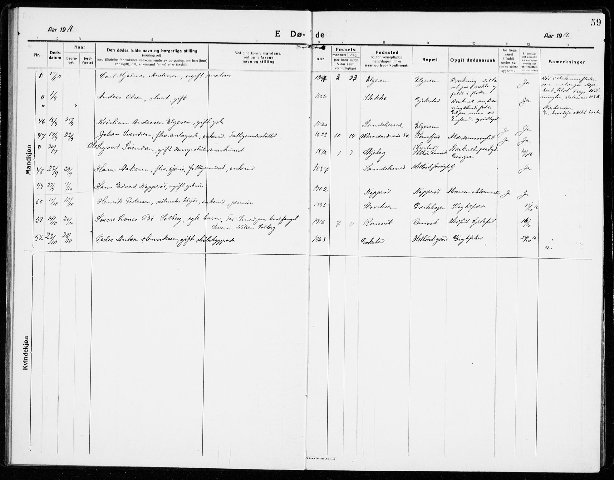 Sandar kirkebøker, AV/SAKO-A-243/F/Fa/L0020: Parish register (official) no. 20, 1915-1919, p. 59