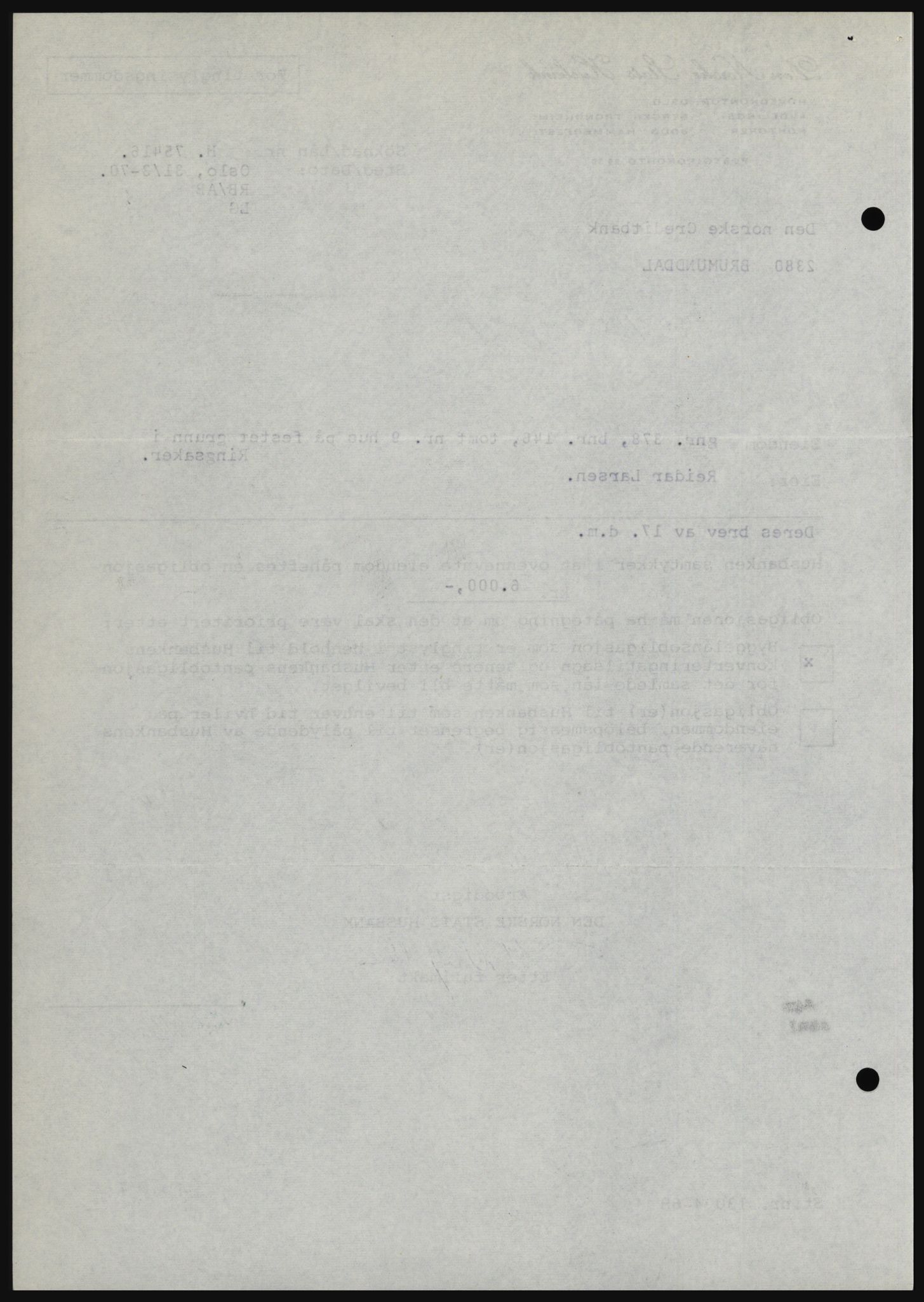 Nord-Hedmark sorenskriveri, SAH/TING-012/H/Hc/L0033: Mortgage book no. 33, 1970-1970, Diary no: : 1643/1970