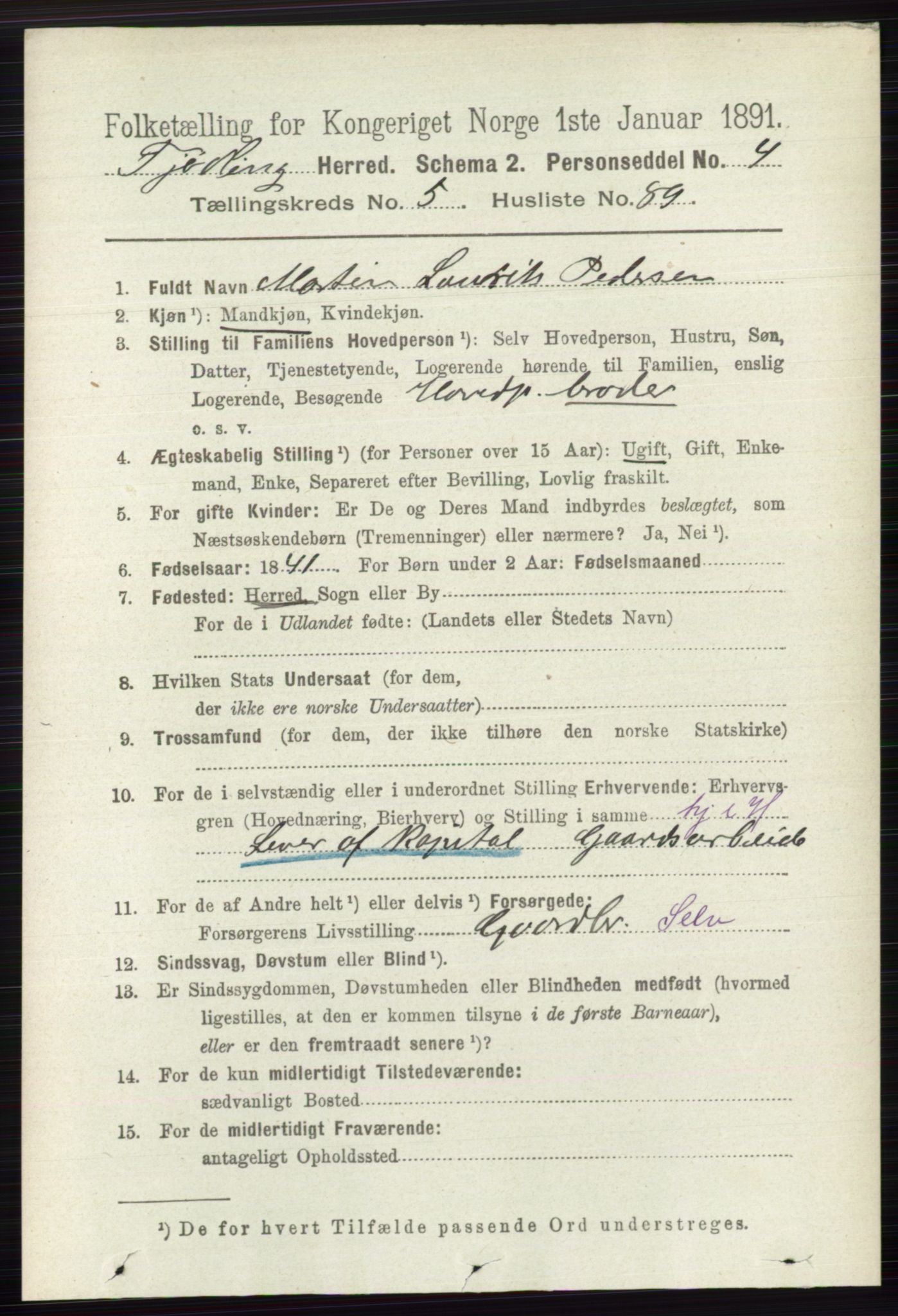 RA, 1891 census for 0725 Tjølling, 1891, p. 2518