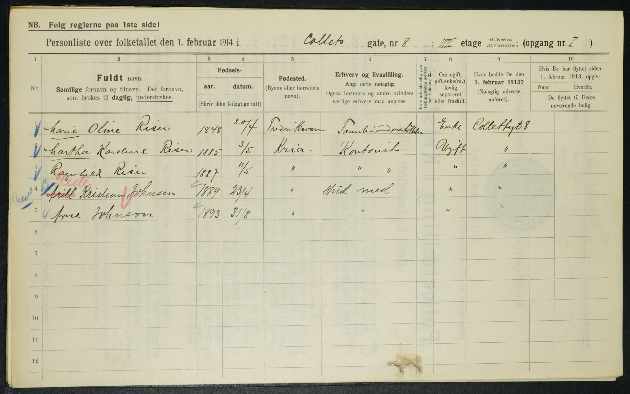 OBA, Municipal Census 1914 for Kristiania, 1914, p. 13221