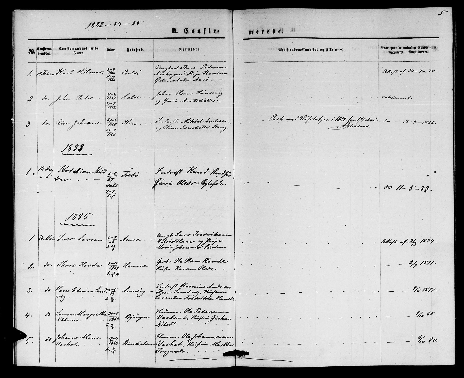 Ministerialprotokoller, klokkerbøker og fødselsregistre - Møre og Romsdal, SAT/A-1454/559/L0715: Parish register (copy) no. 559C01, 1869-1886, p. 5