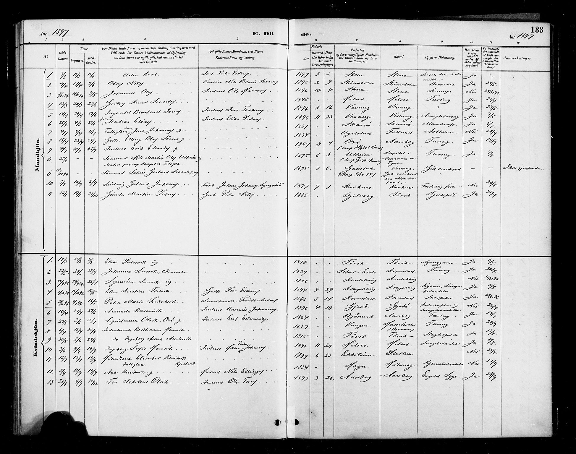 Ministerialprotokoller, klokkerbøker og fødselsregistre - Møre og Romsdal, SAT/A-1454/570/L0832: Parish register (official) no. 570A06, 1885-1900, p. 133