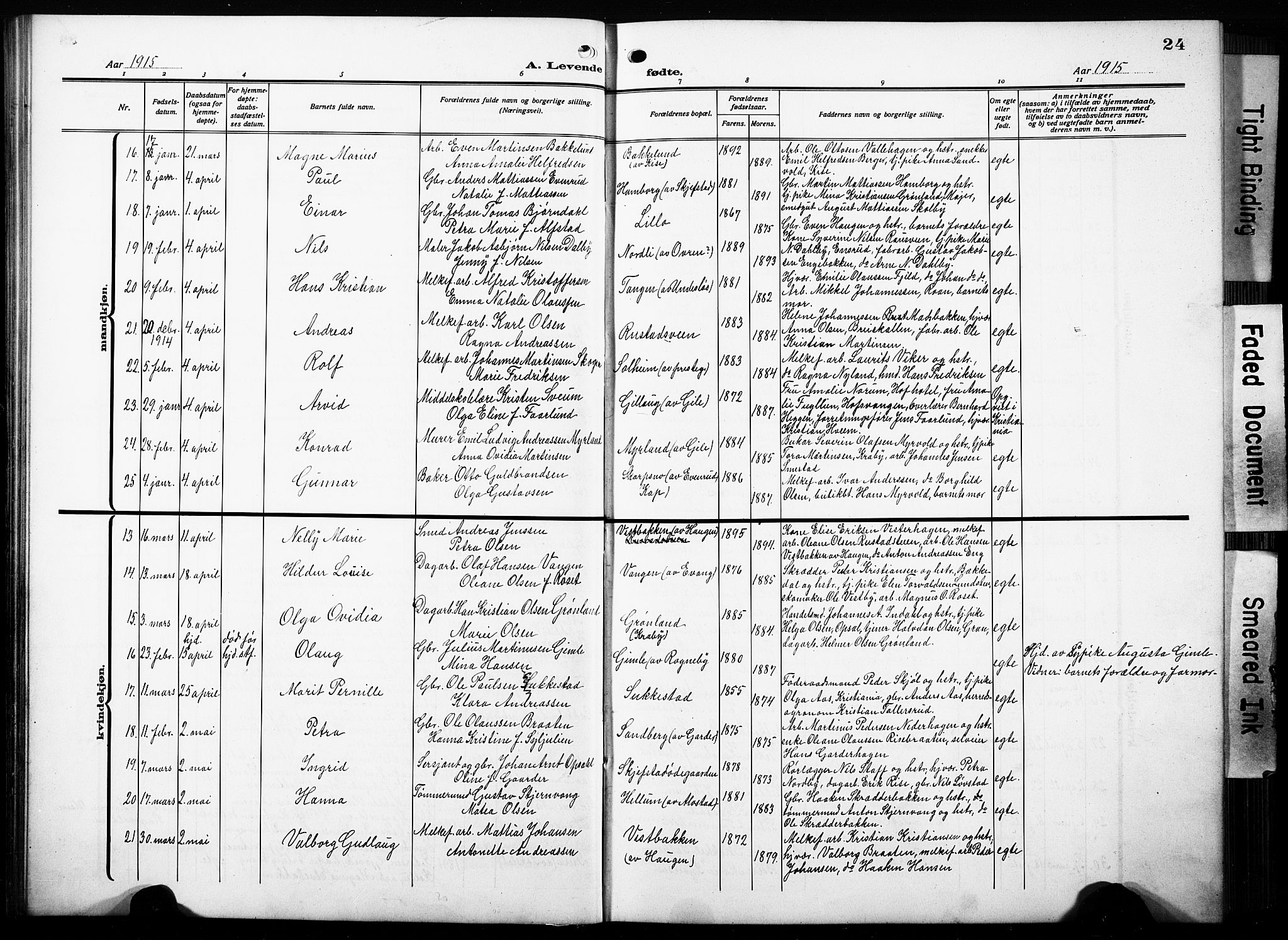 Østre Toten prestekontor, AV/SAH-PREST-104/H/Ha/Hab/L0010: Parish register (copy) no. 10, 1912-1933, p. 24