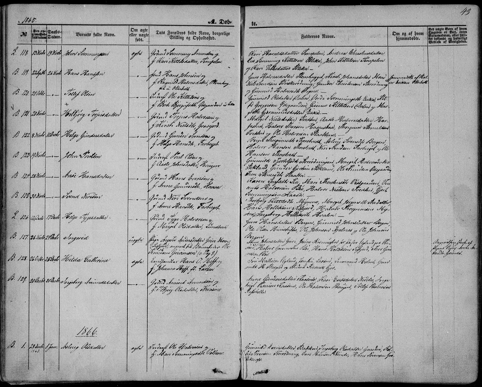 Bø kirkebøker, SAKO/A-257/F/Fa/L0009: Parish register (official) no. 9, 1862-1879, p. 43