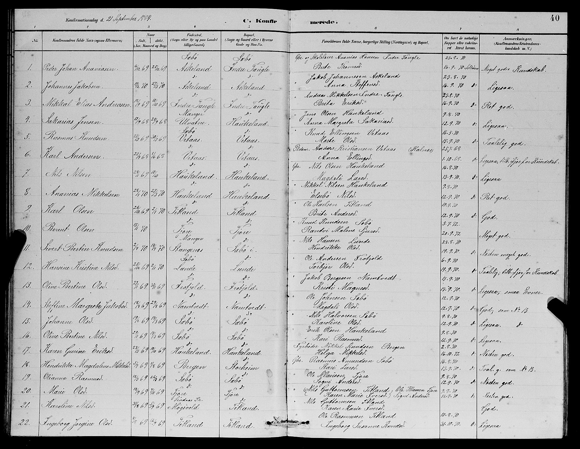 Manger sokneprestembete, SAB/A-76801/H/Hab: Parish register (copy) no. D 2, 1883-1894, p. 40