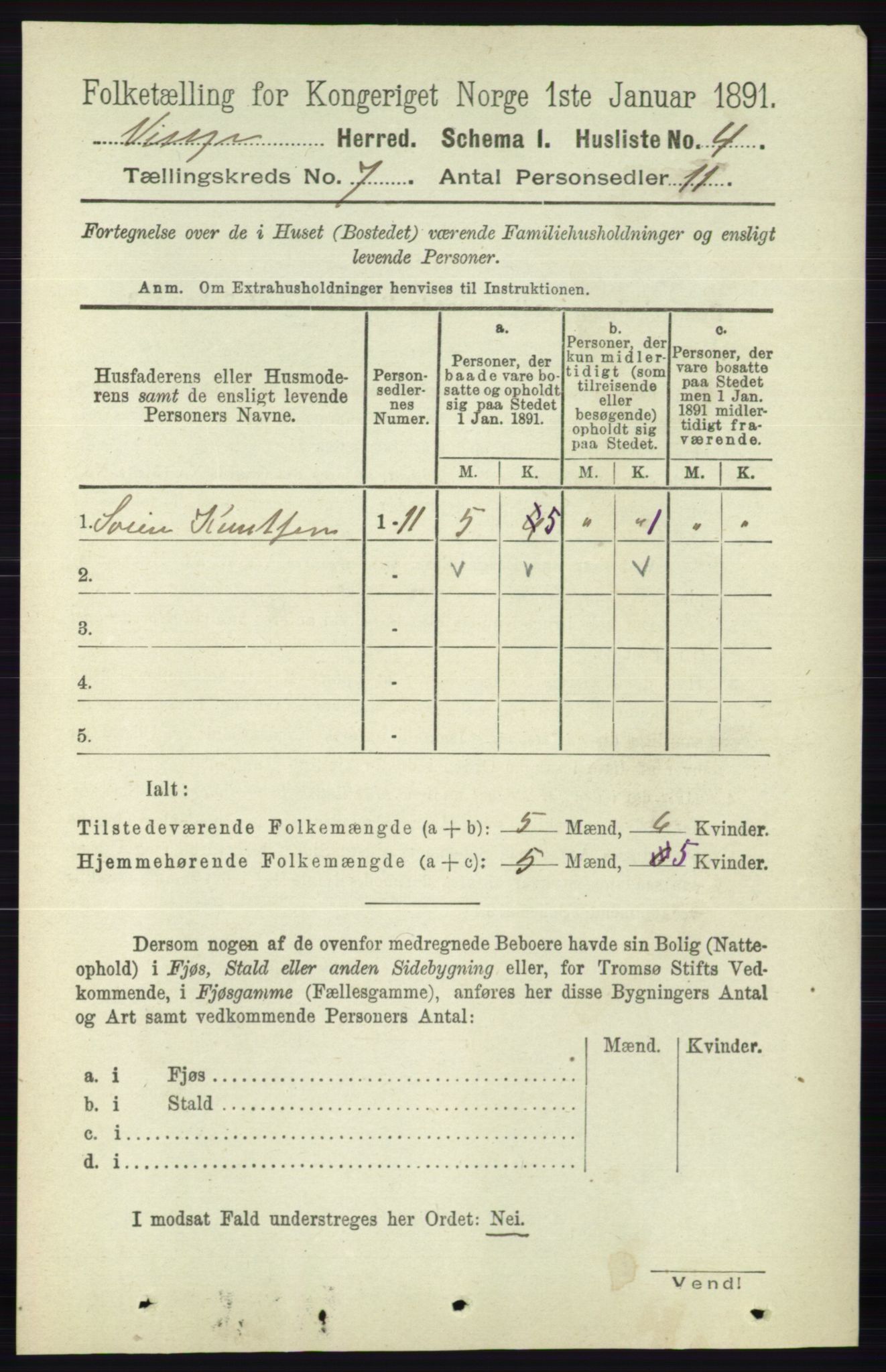 RA, 1891 census for 0834 Vinje, 1891, p. 1753