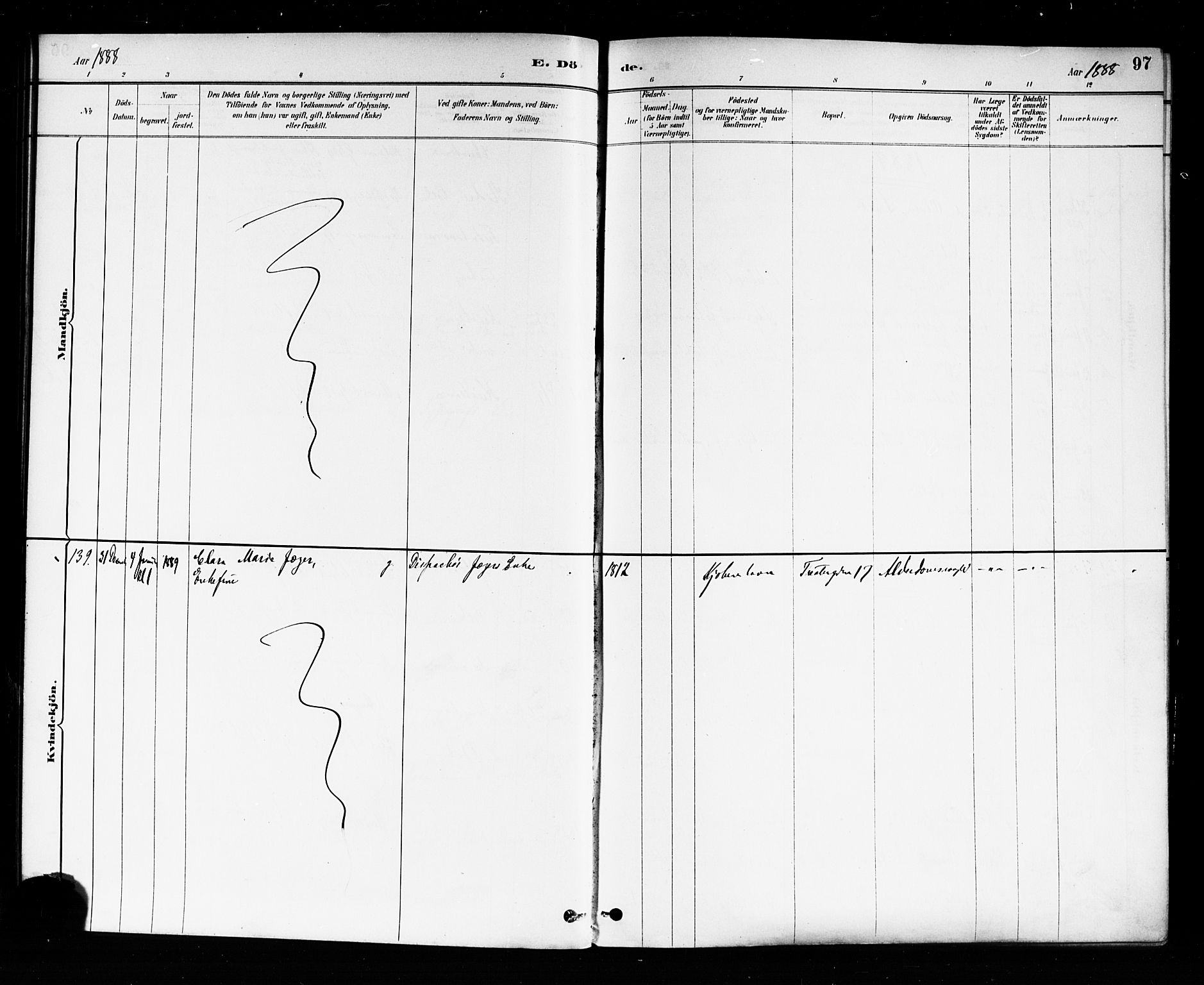 Trefoldighet prestekontor Kirkebøker, AV/SAO-A-10882/F/Fd/L0003: Parish register (official) no. IV 3, 1885-1896, p. 97