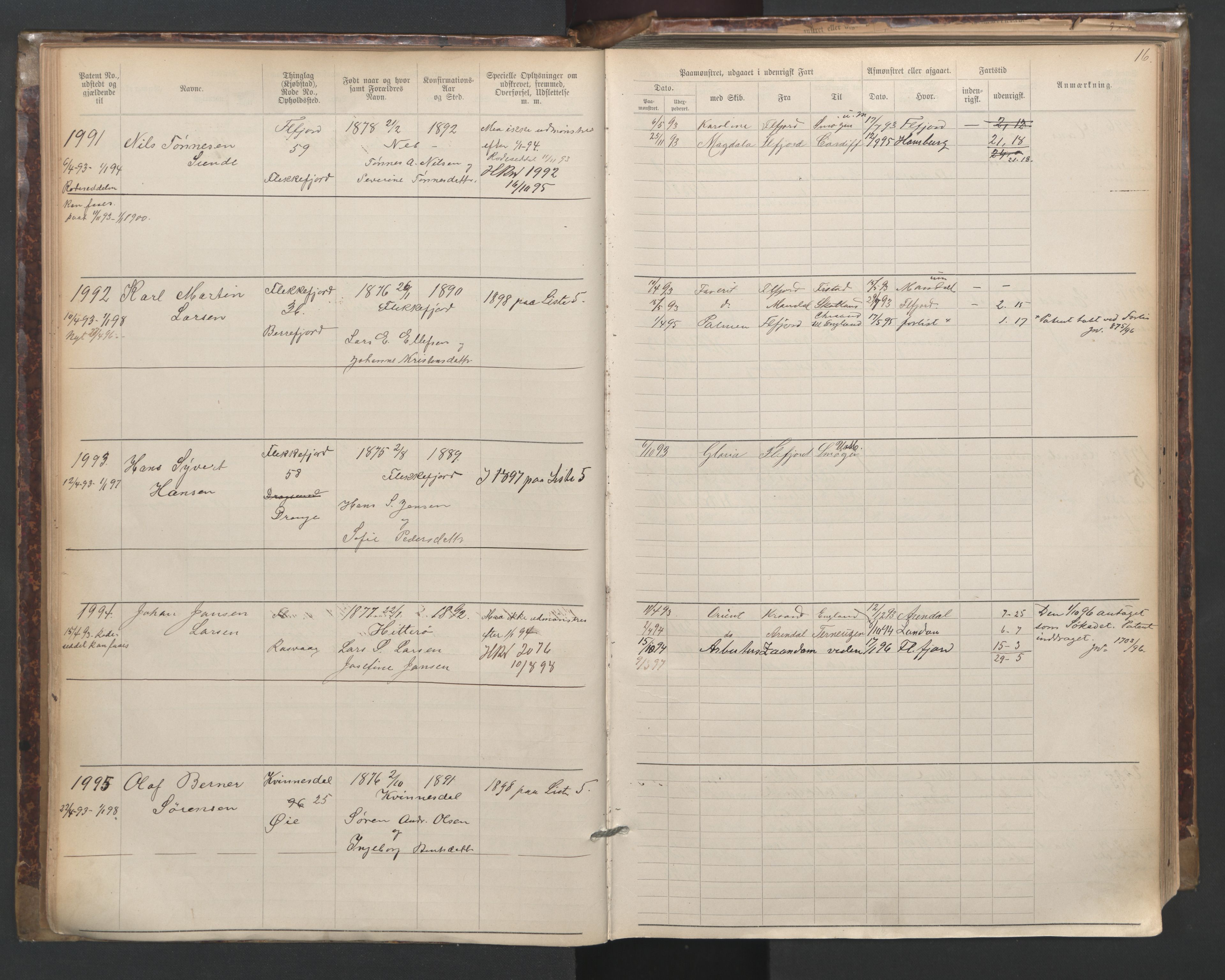 Flekkefjord mønstringskrets, SAK/2031-0018/F/Fa/L0003: Annotasjonsrulle nr 1921-2963 med register, N-3, 1892-1948, p. 45