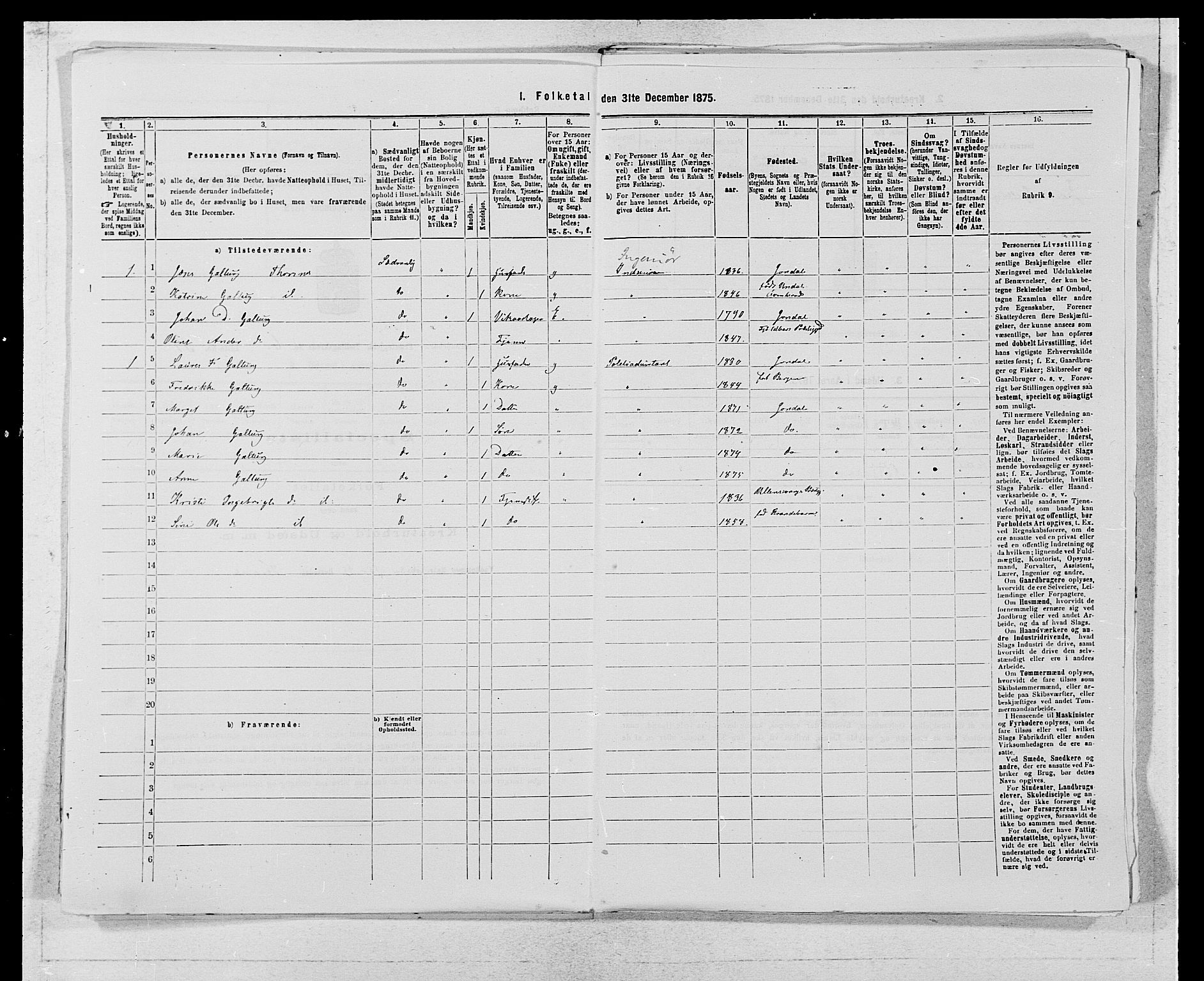 SAB, 1875 census for 1226P Strandebarm, 1875, p. 884