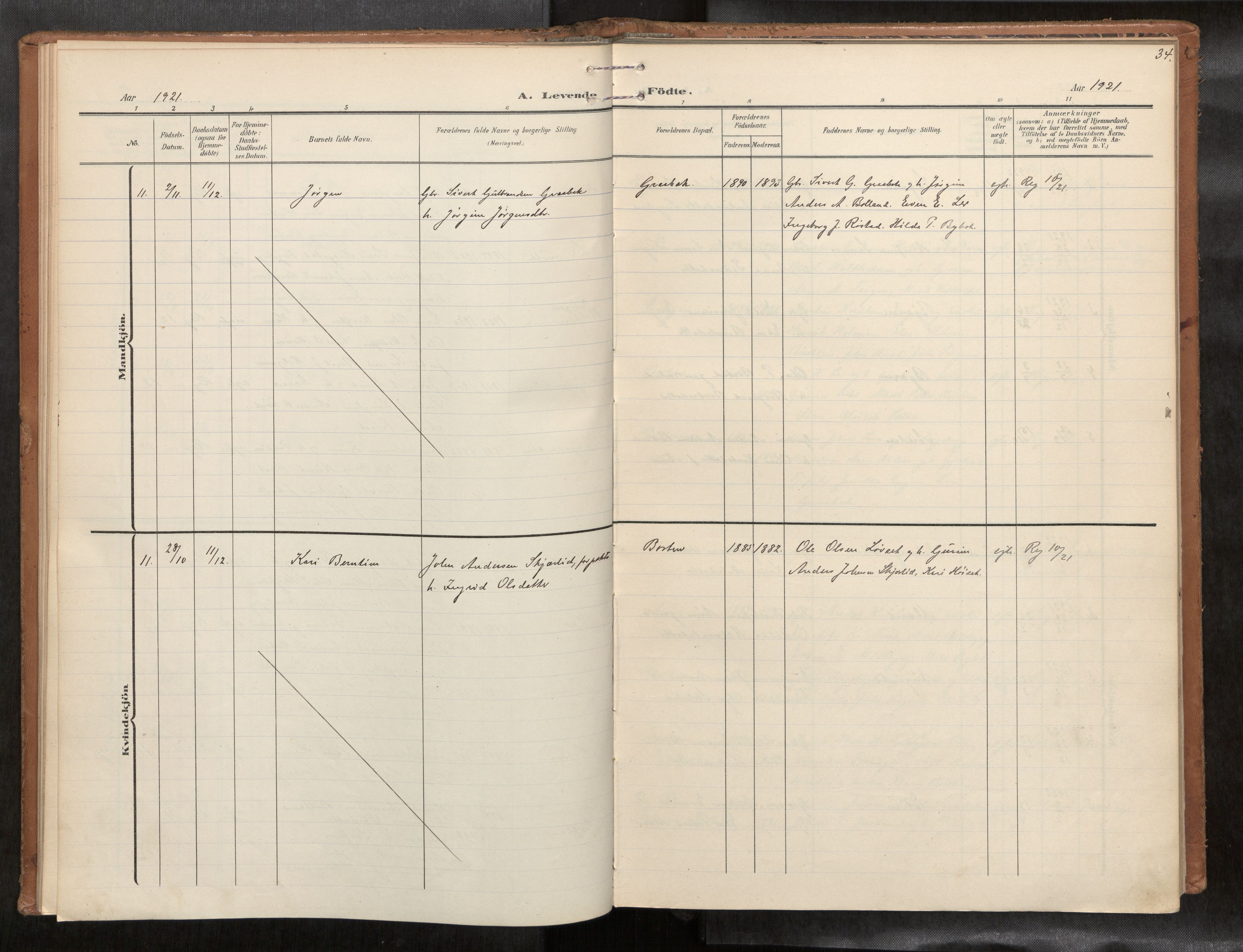 Ministerialprotokoller, klokkerbøker og fødselsregistre - Sør-Trøndelag, AV/SAT-A-1456/693/L1119b: Parish register (official) no. 693A02, 1906-1936, p. 34