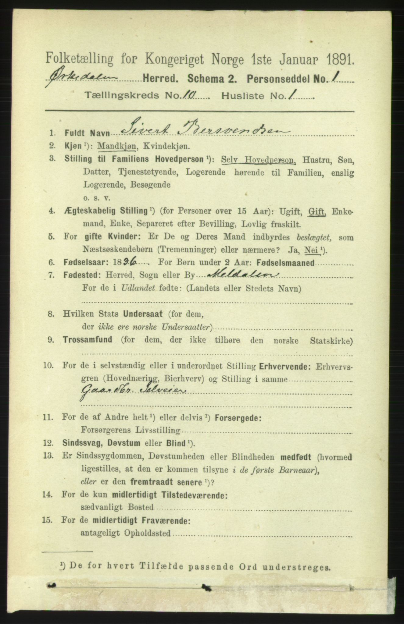 RA, 1891 census for 1638 Orkdal, 1891, p. 4627