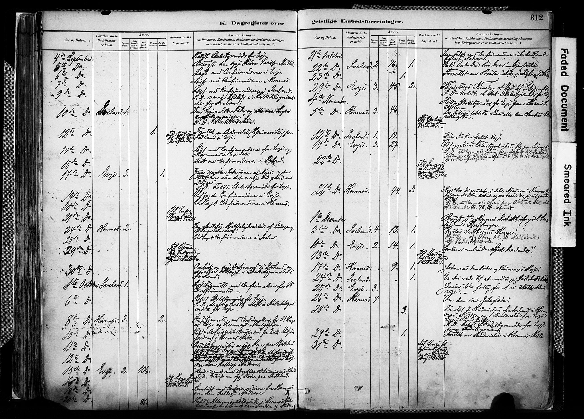 Evje sokneprestkontor, AV/SAK-1111-0008/F/Fa/Faa/L0007: Parish register (official) no. A 7, 1884-1909, p. 312