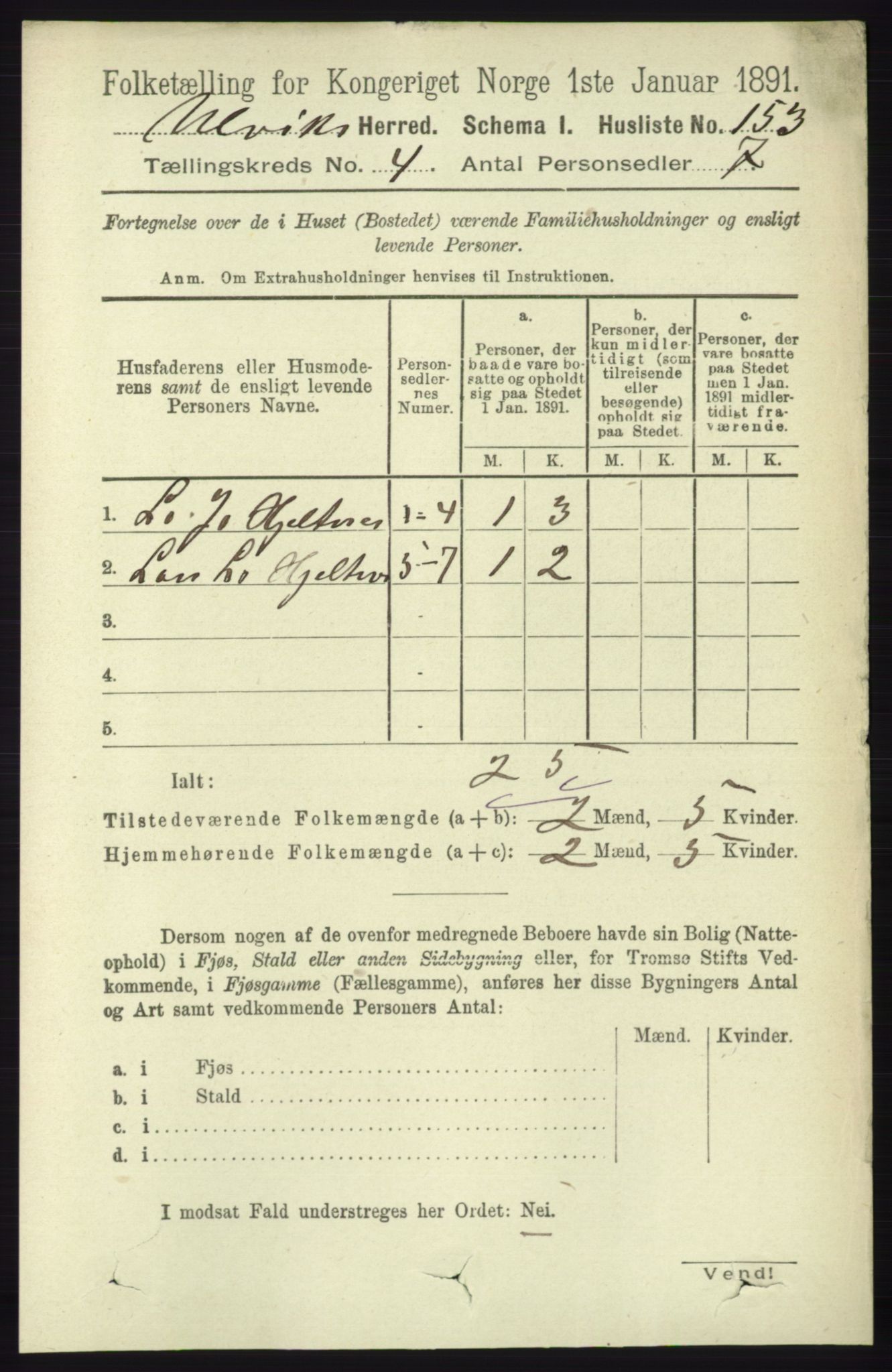 RA, 1891 census for 1233 Ulvik, 1891, p. 583