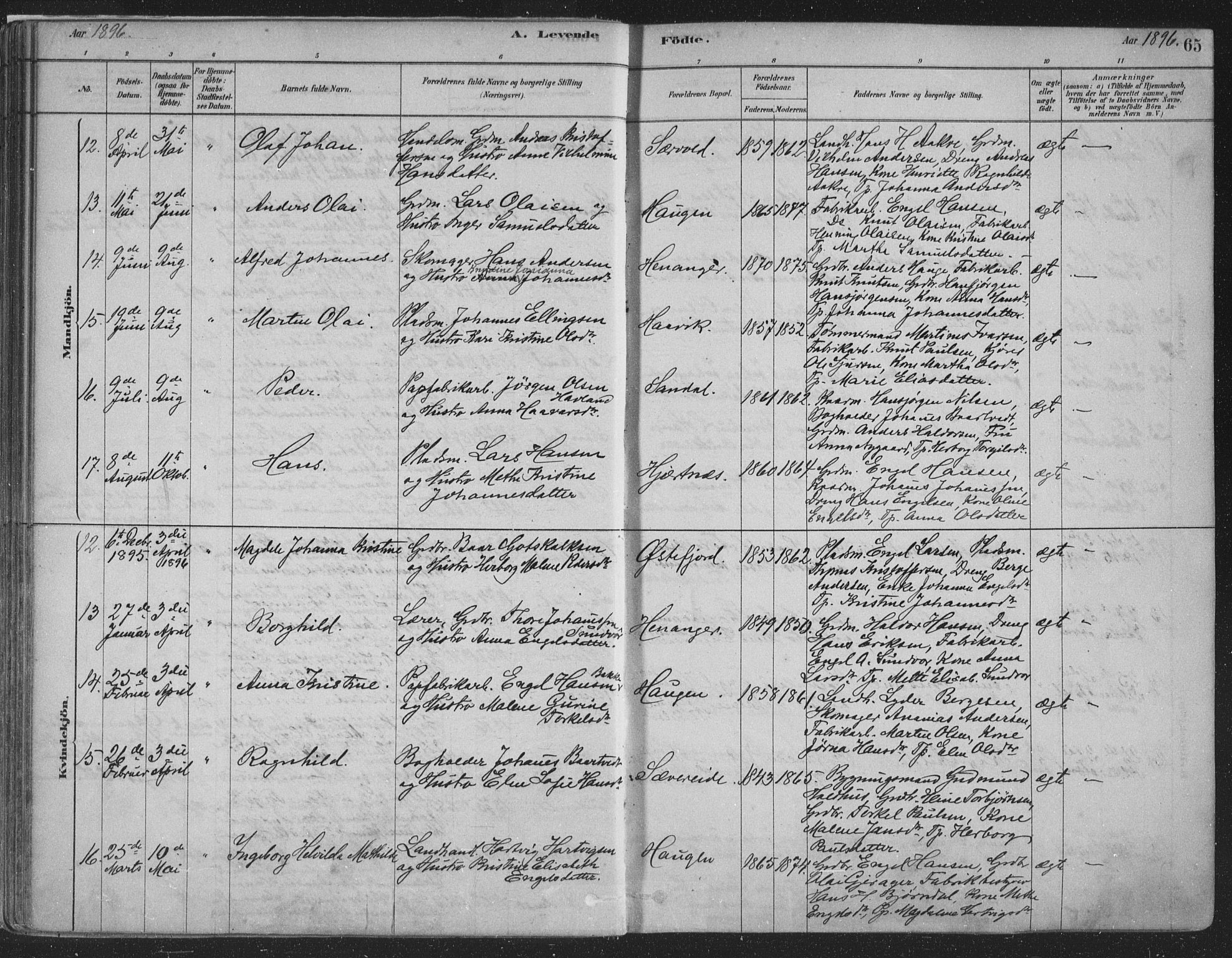 Fusa sokneprestembete, SAB/A-75401/H/Haa: Parish register (official) no. D 1, 1880-1938, p. 65