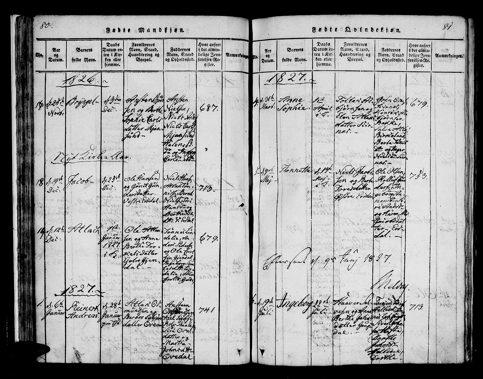 Bakke sokneprestkontor, SAK/1111-0002/F/Fa/Faa/L0003: Parish register (official) no. A 3, 1815-1835, p. 80-81