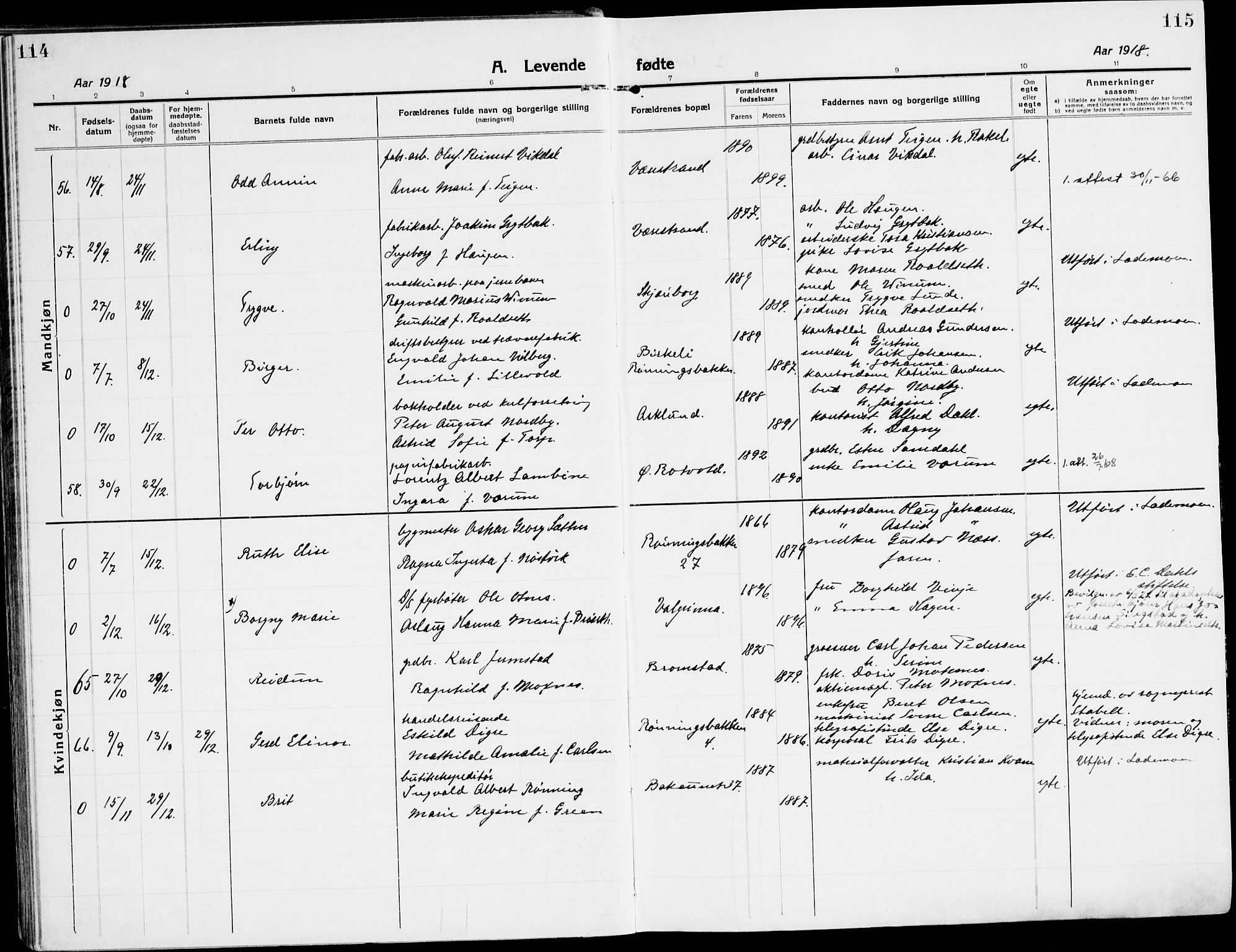 Ministerialprotokoller, klokkerbøker og fødselsregistre - Sør-Trøndelag, AV/SAT-A-1456/607/L0321: Parish register (official) no. 607A05, 1916-1935, p. 114-115