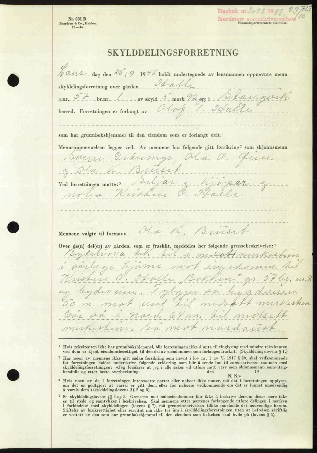 Nordmøre sorenskriveri, AV/SAT-A-4132/1/2/2Ca: Mortgage book no. A109, 1948-1948, Diary no: : 3028/1948