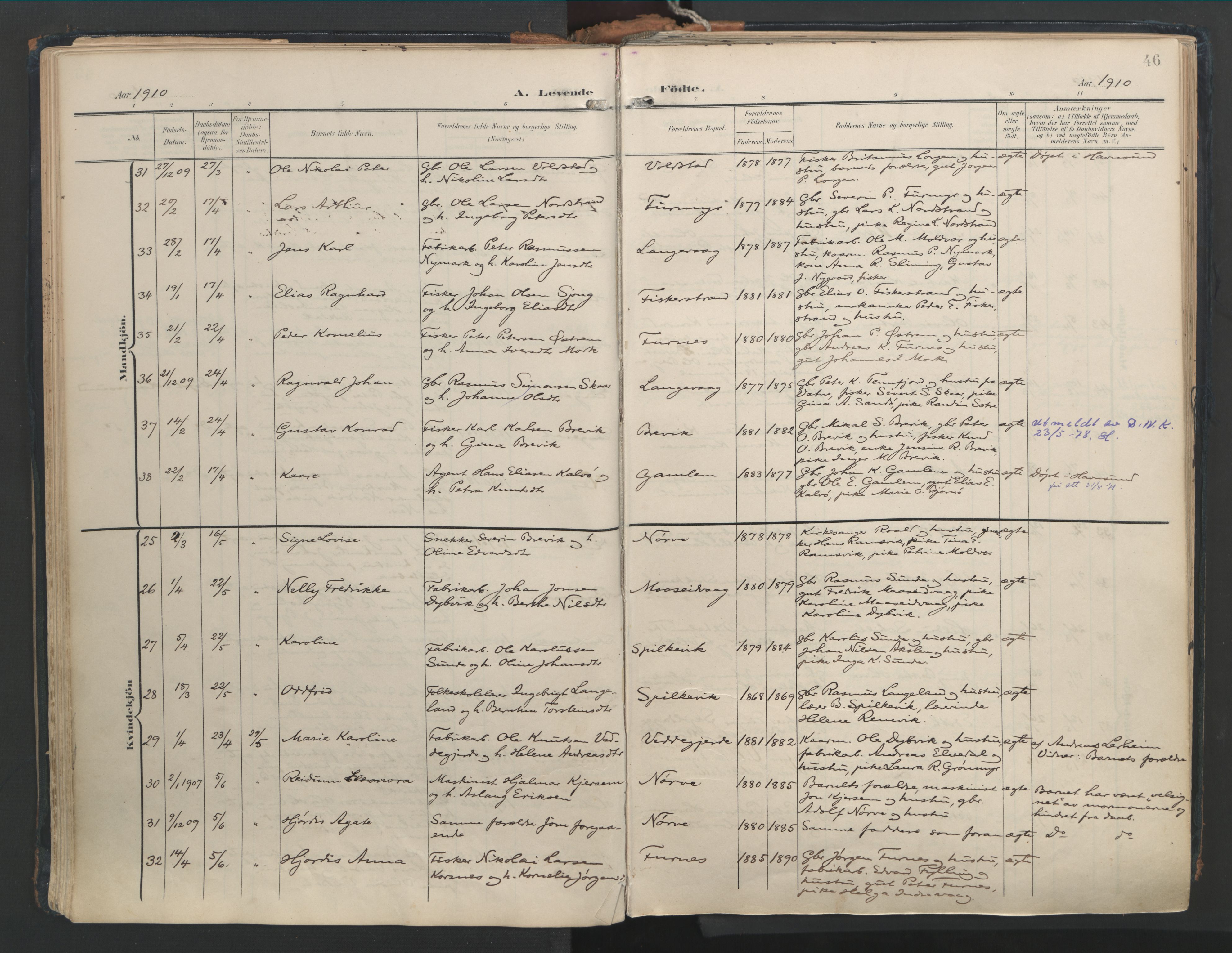 Ministerialprotokoller, klokkerbøker og fødselsregistre - Møre og Romsdal, AV/SAT-A-1454/528/L0411: Parish register (official) no. 528A20, 1907-1920, p. 46