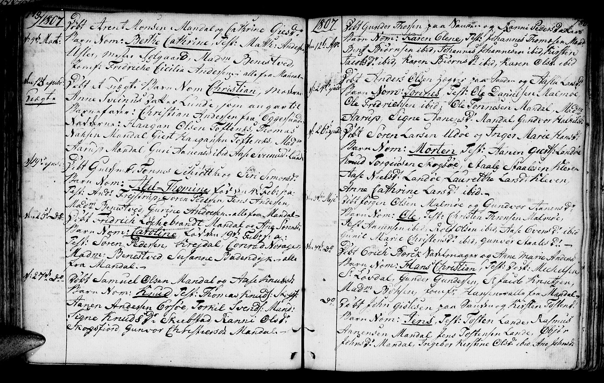 Mandal sokneprestkontor, AV/SAK-1111-0030/F/Fa/Faa/L0008: Parish register (official) no. A 8, 1794-1817, p. 179-180