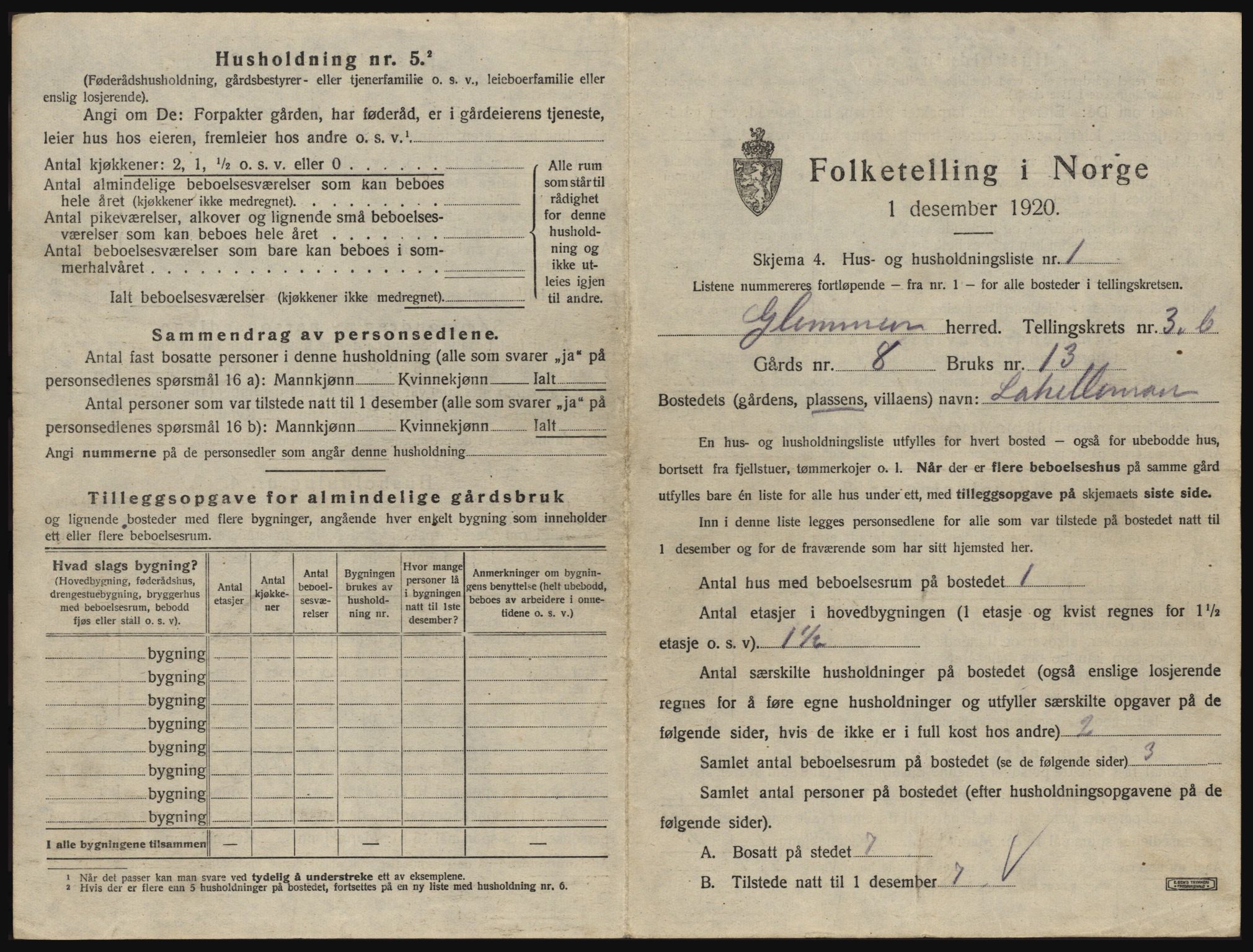 SAO, 1920 census for Glemmen, 1920, p. 1027