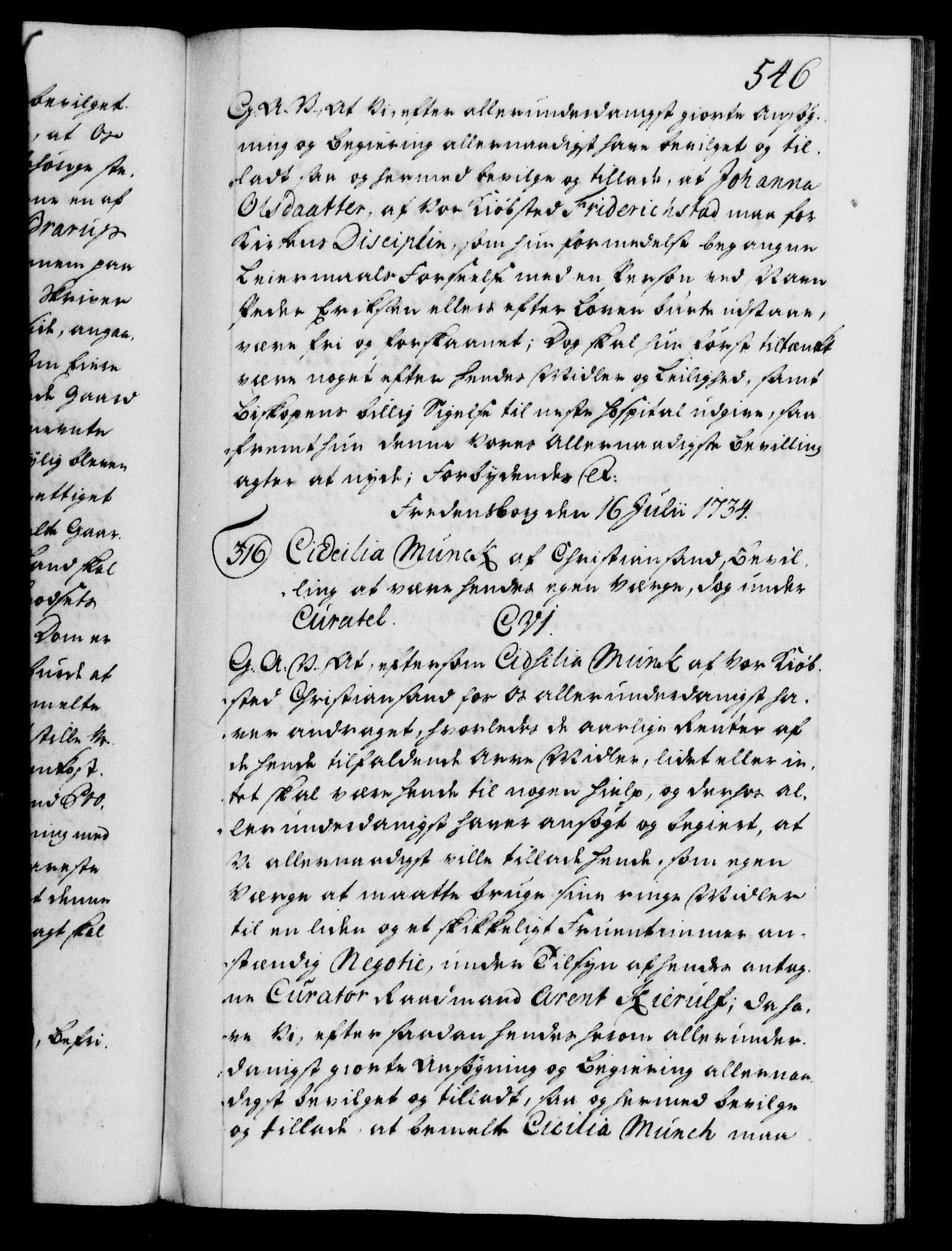 Danske Kanselli 1572-1799, AV/RA-EA-3023/F/Fc/Fca/Fcaa/L0028: Norske registre, 1733-1734, p. 546a