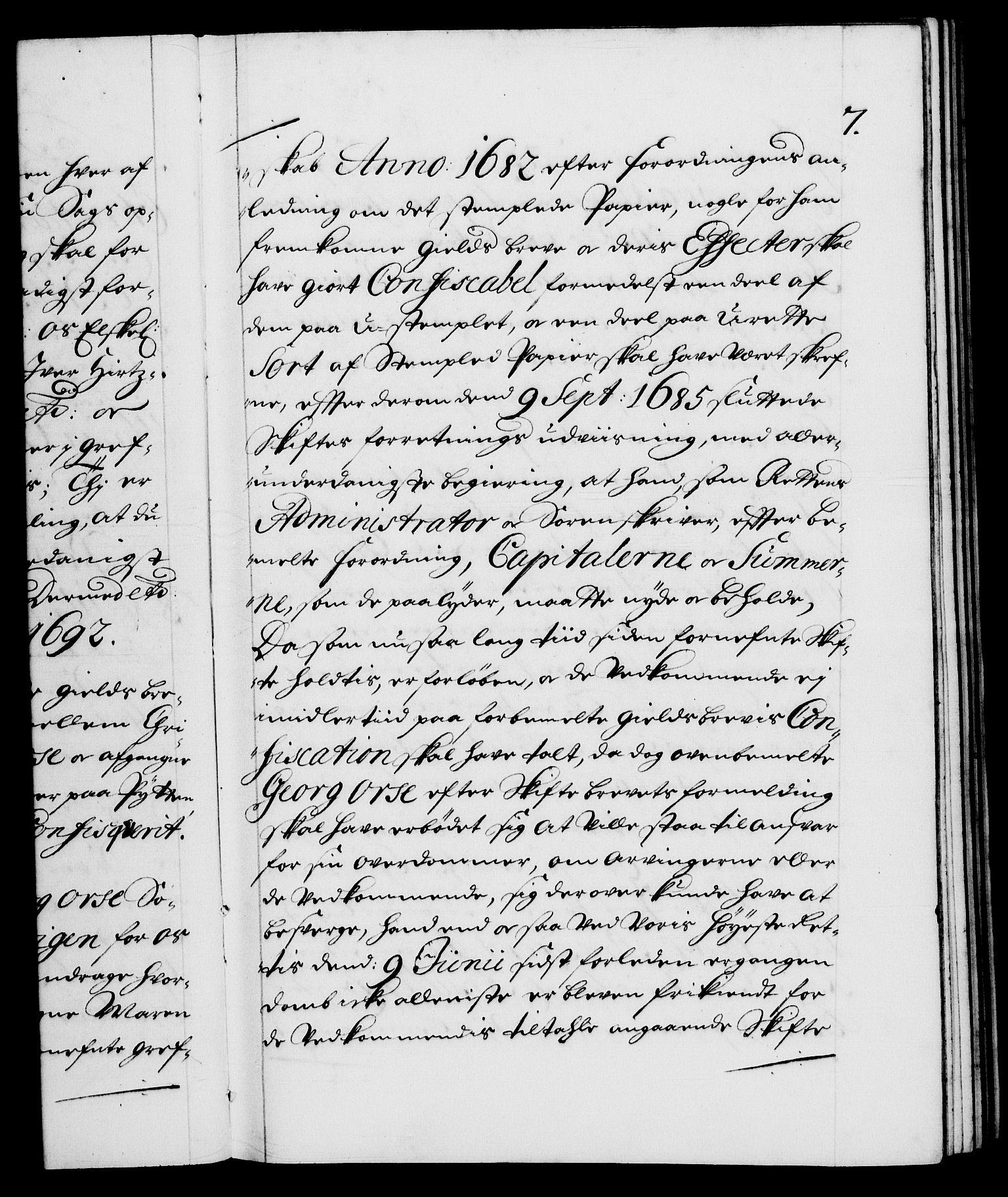 Danske Kanselli 1572-1799, AV/RA-EA-3023/F/Fc/Fca/Fcab/L0015: Norske tegnelser (mikrofilm), 1692-1699, p. 7a