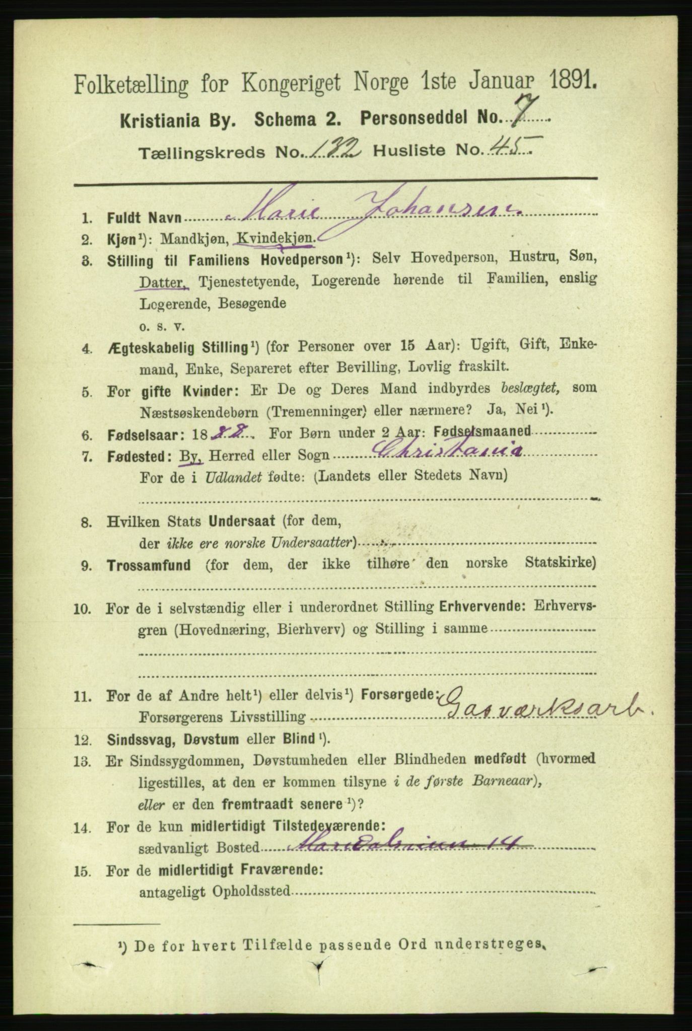 RA, 1891 census for 0301 Kristiania, 1891, p. 72127