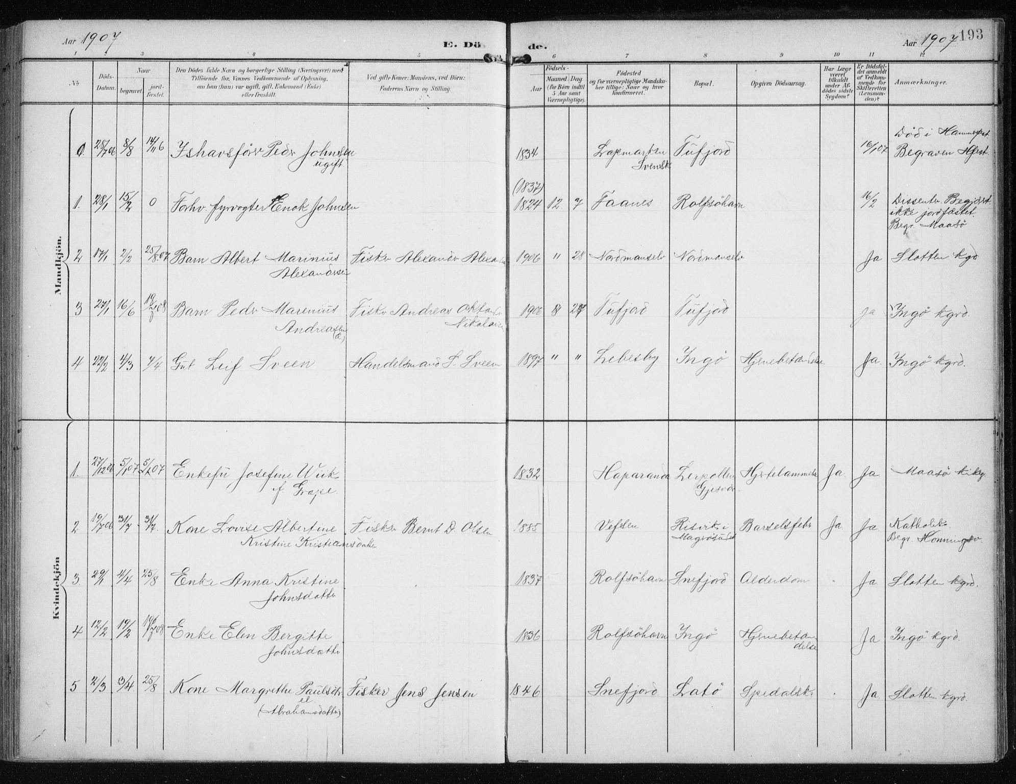 Måsøy sokneprestkontor, SATØ/S-1348/H/Ha/L0009kirke: Parish register (official) no. 9, 1903-1914, p. 193