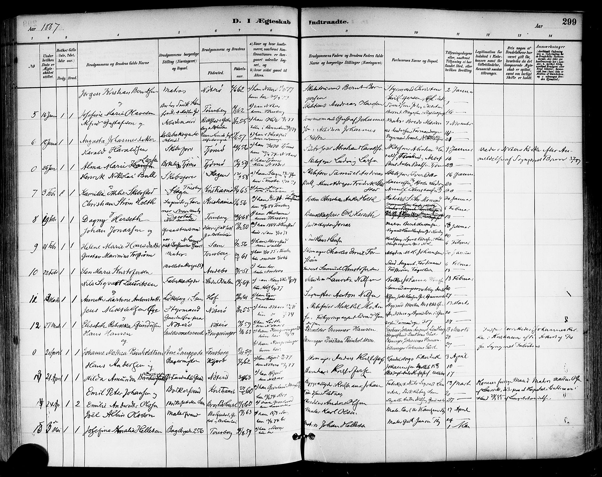 Tønsberg kirkebøker, SAKO/A-330/F/Fa/L0011: Parish register (official) no. I 11, 1881-1890, p. 299