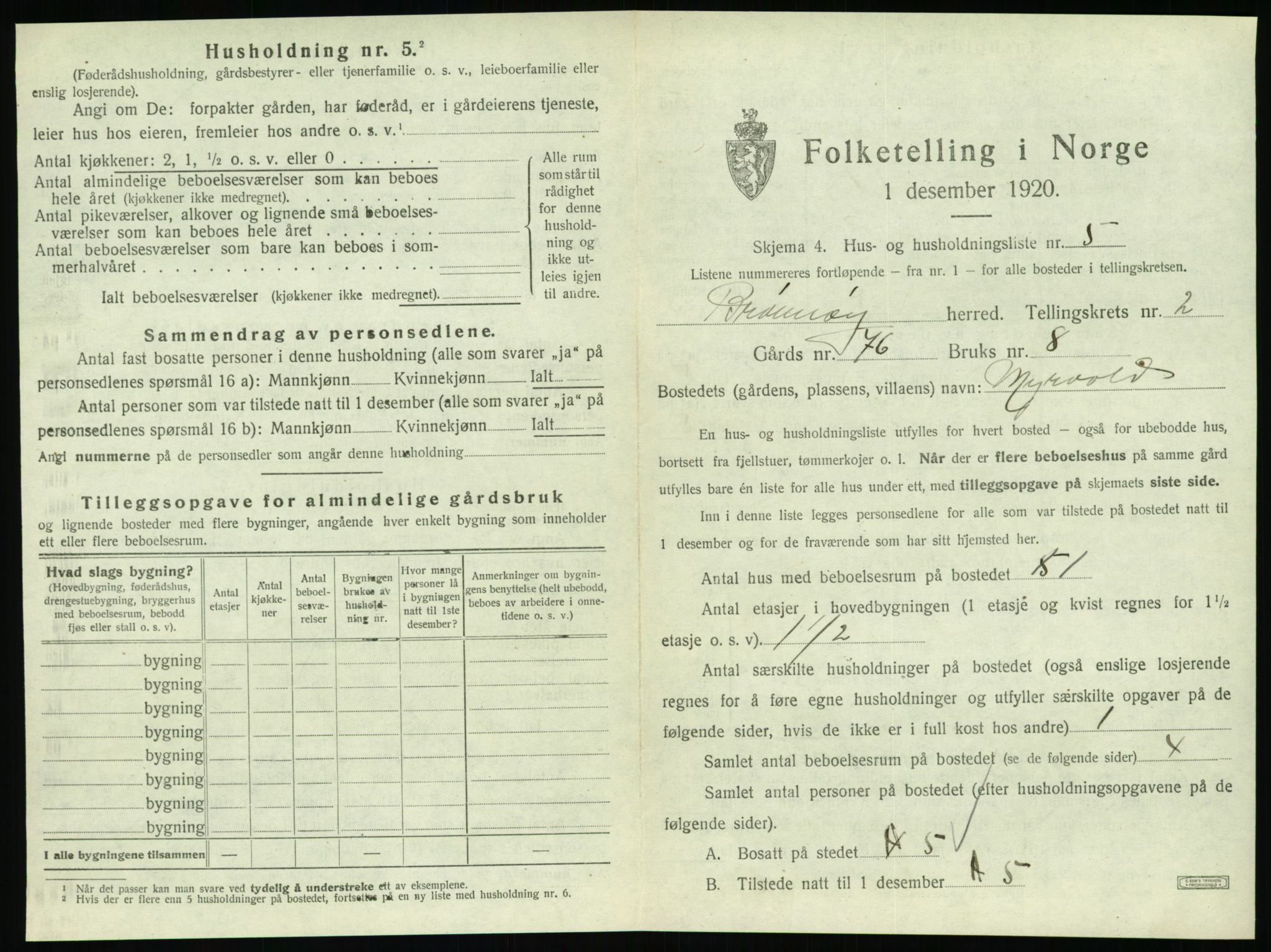 SAT, 1920 census for Brønnøy, 1920, p. 140