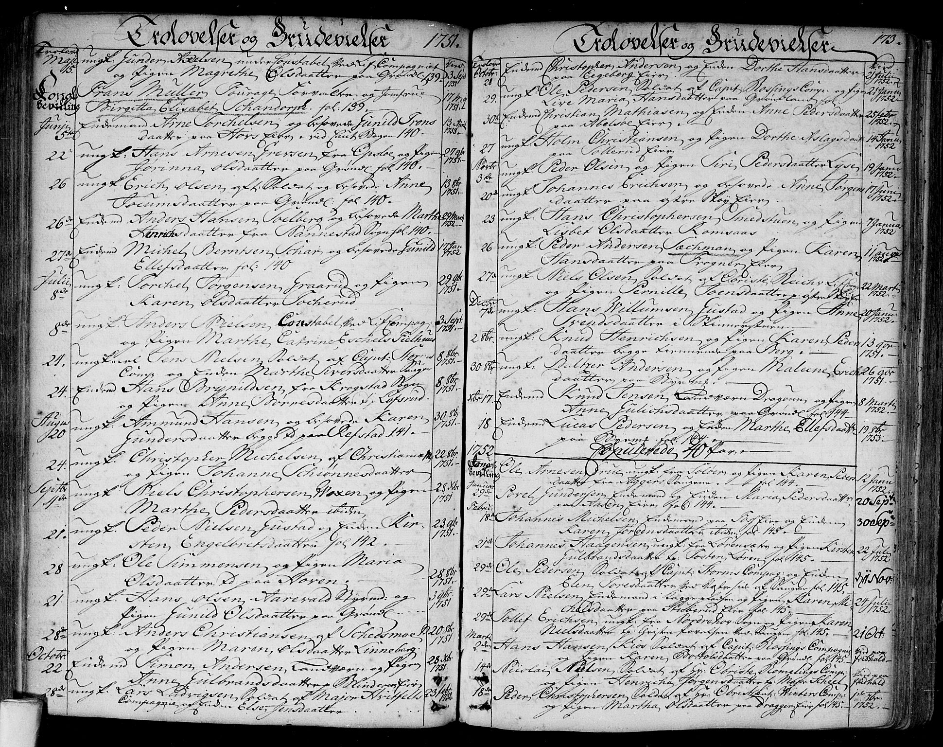 Aker prestekontor kirkebøker, SAO/A-10861/F/L0008: Parish register (official) no. 8, 1749-1765, p. 173