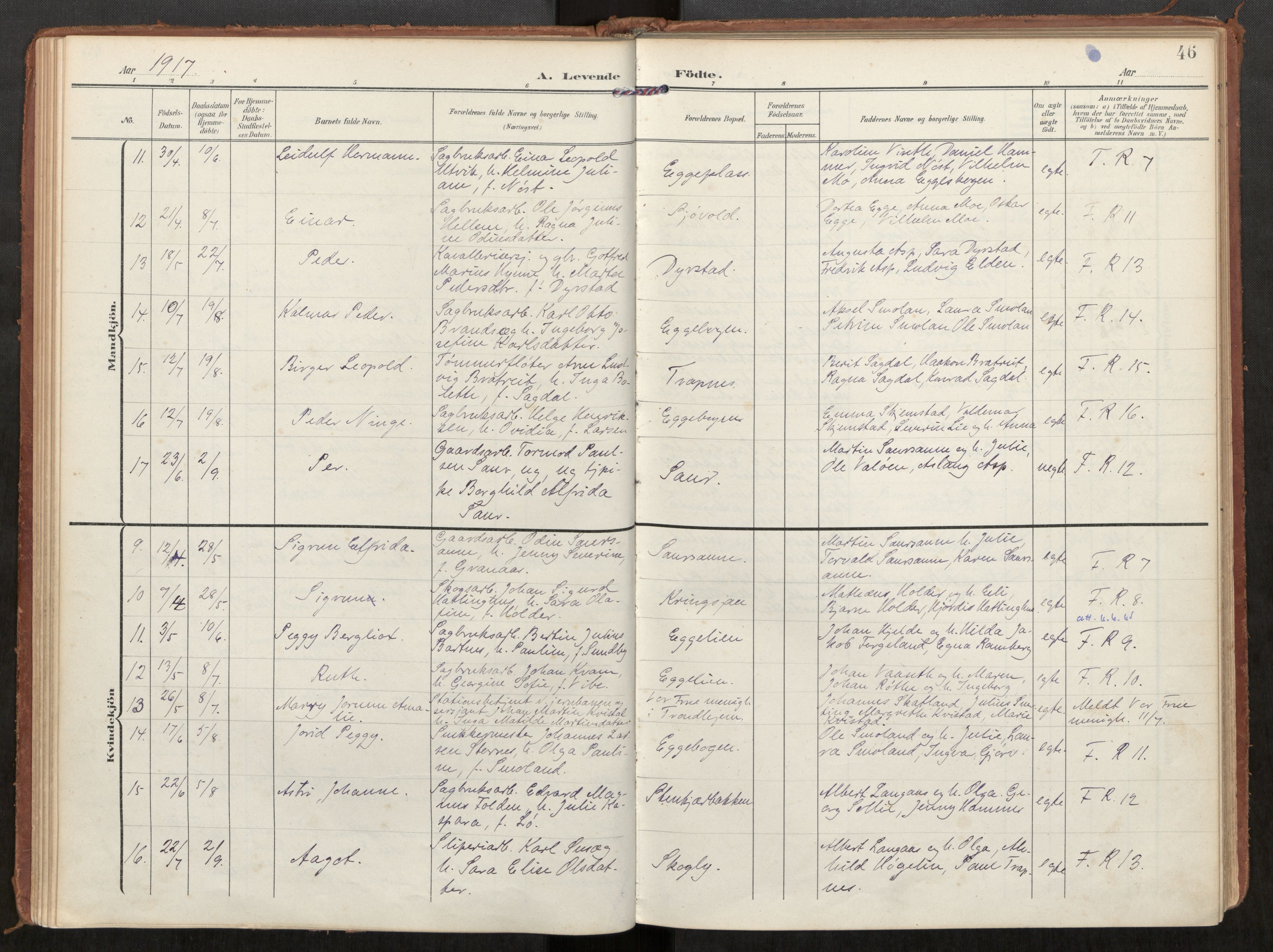 Steinkjer sokneprestkontor, SAT/A-1541/01/H/Ha/Haa/L0002: Parish register (official) no. 2, 1907-1917, p. 46