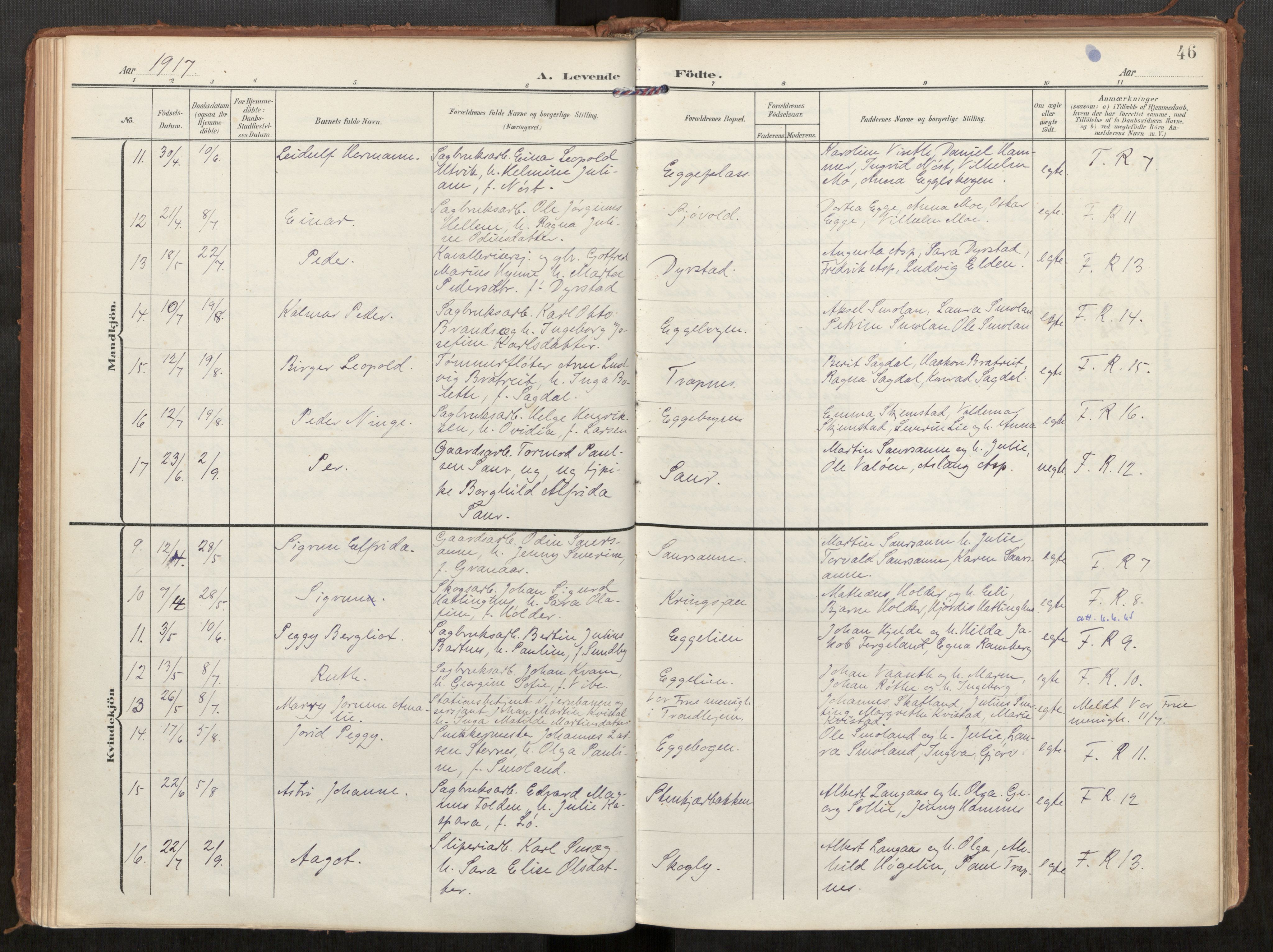 Steinkjer sokneprestkontor, AV/SAT-A-1541/01/H/Ha/Haa/L0002: Parish register (official) no. 2, 1907-1917, p. 46